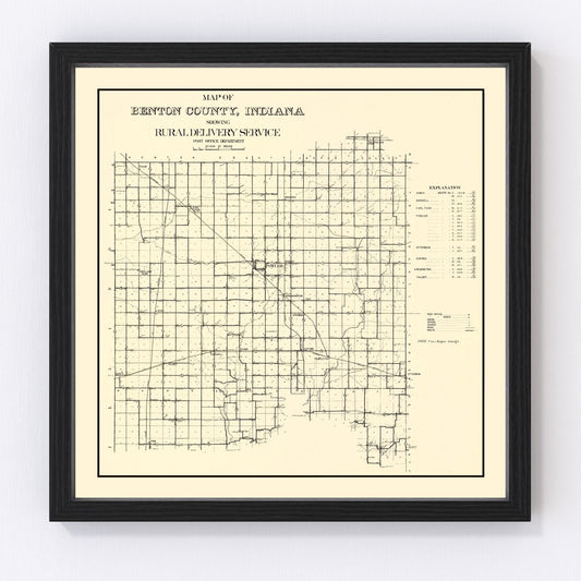 Vintage Map of Benton County, Indiana 1909