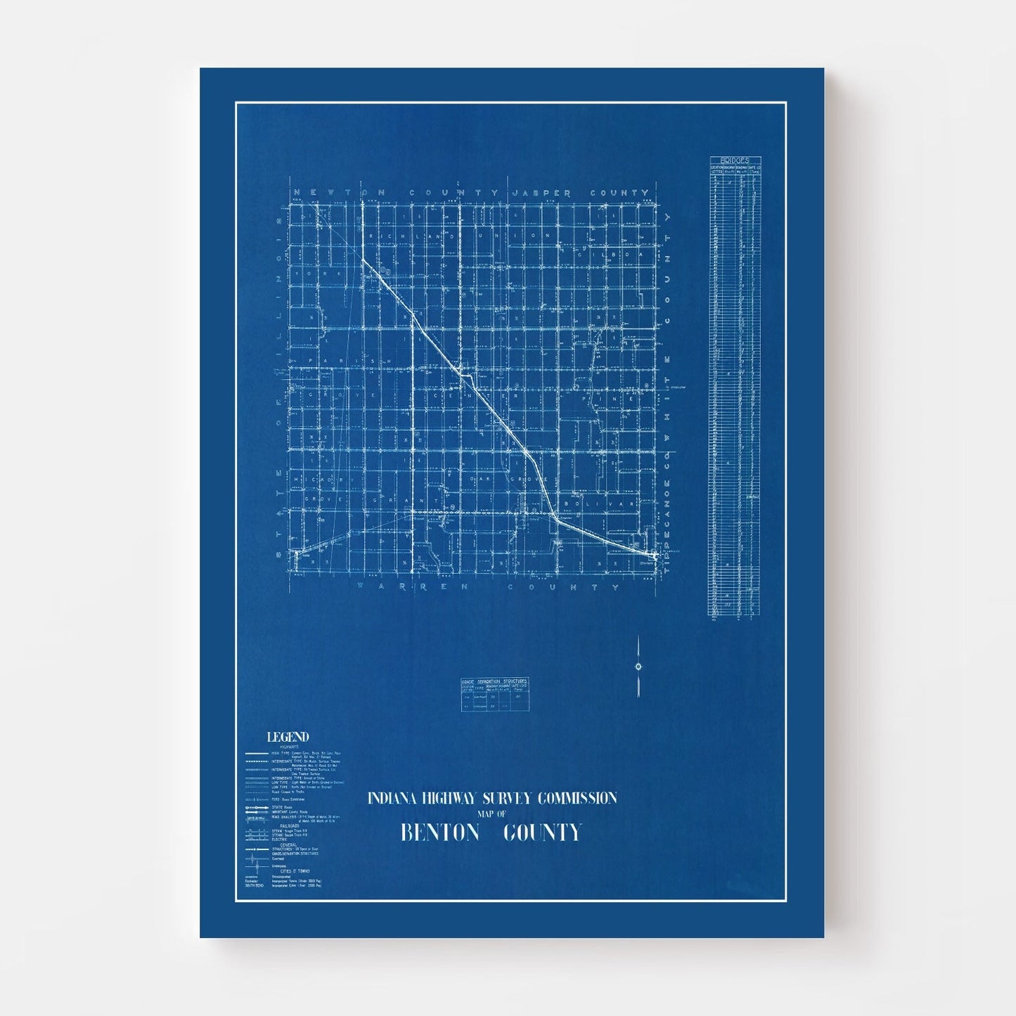 Vintage Map of Benton County, Indiana 1936