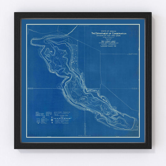 Vintage Big Long Lake, IN Map 1925