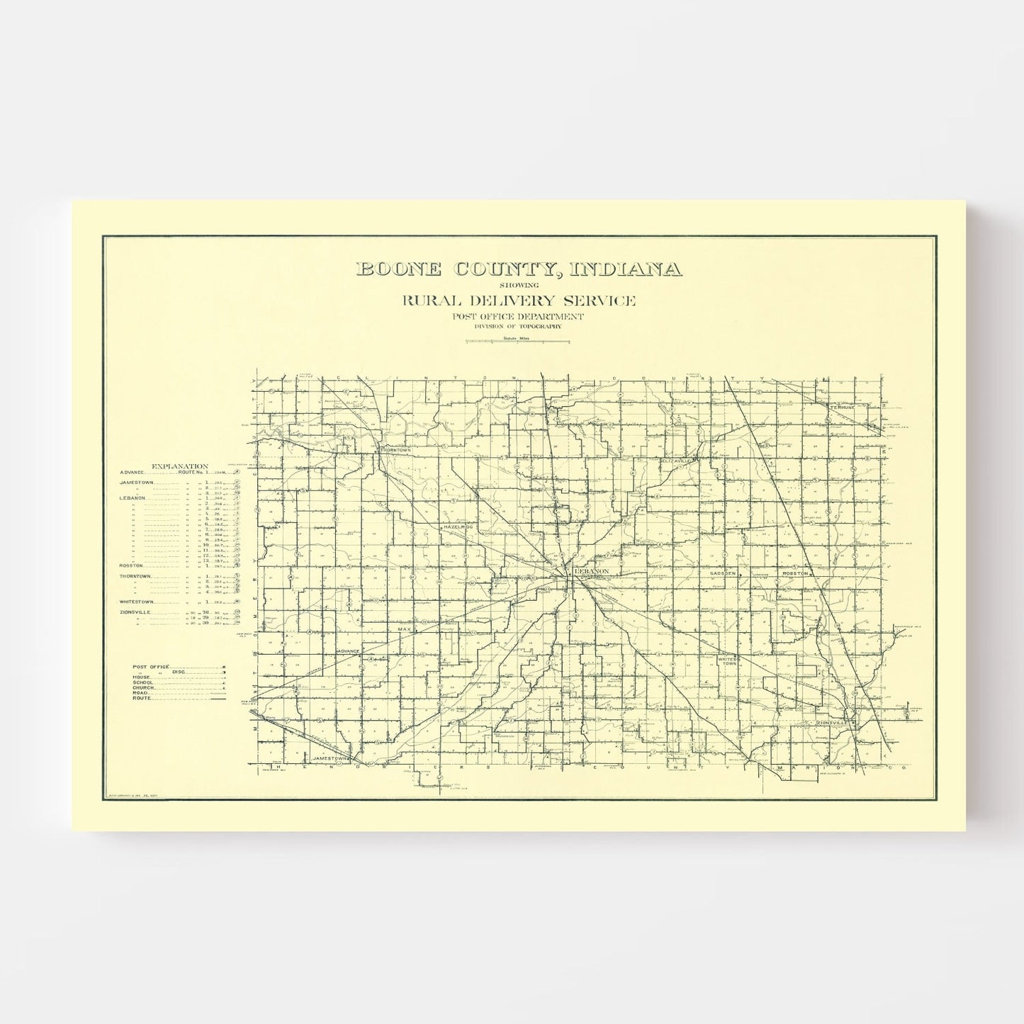 Vintage Map of Boone County, Indiana 1911