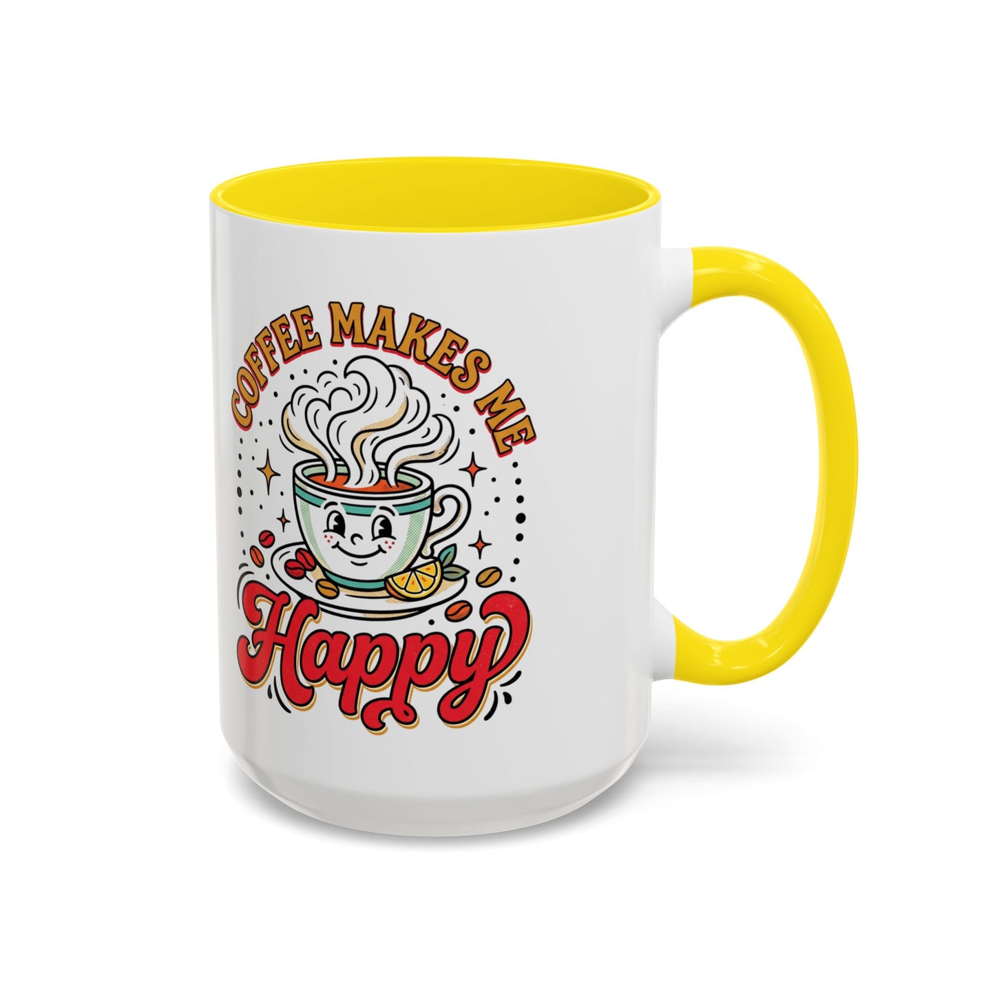 Coffee Mug — "Coffee Makes Me Happy" Cute Retro Accent Mug (11/15oz)