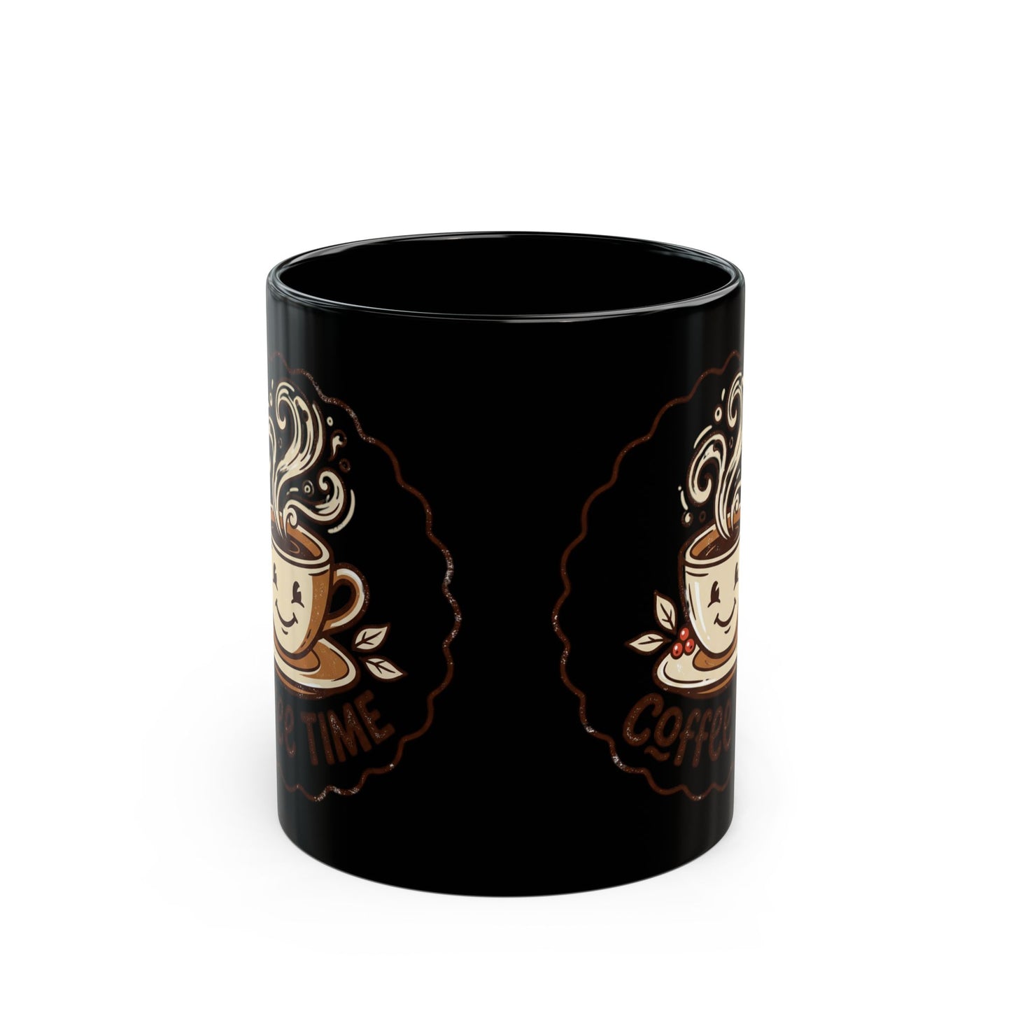 Coffee Time Black Mug – Cute Smiling Coffee Cup Ceramic Mug (11oz, 15oz)