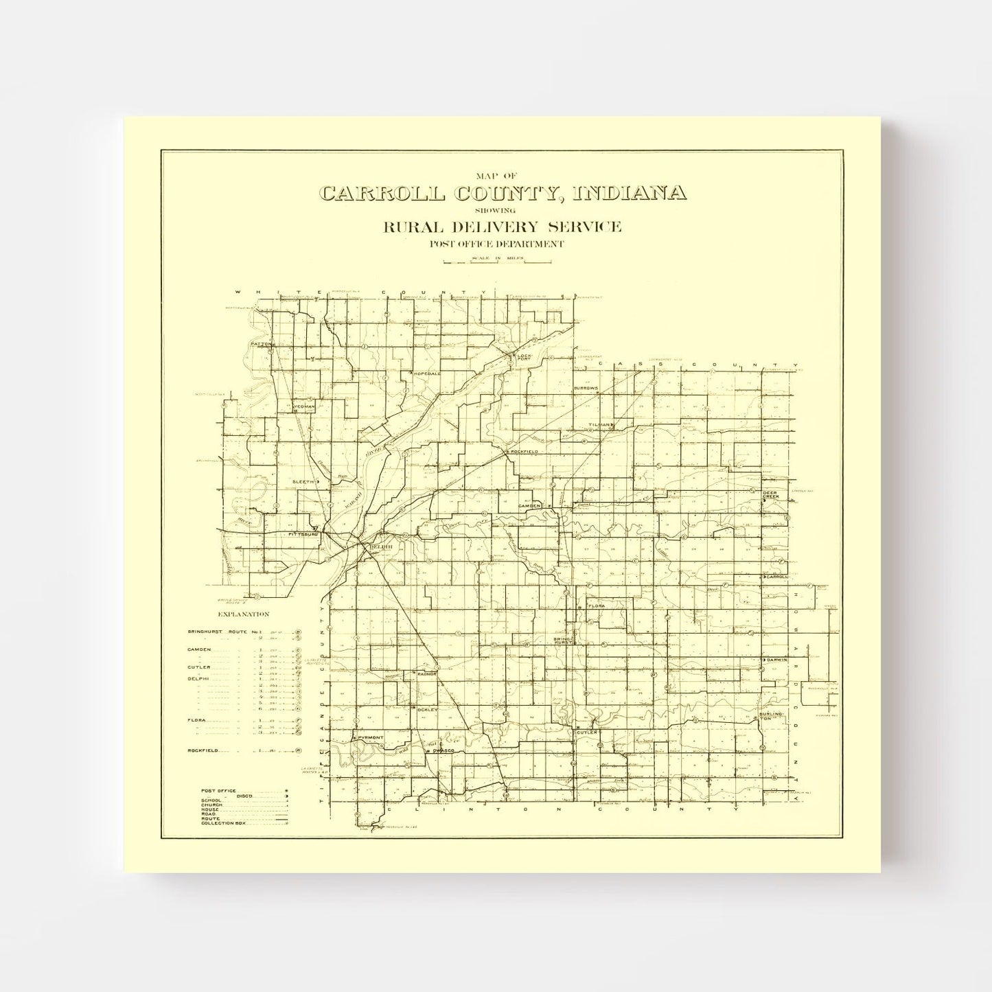Vintage Map of Carroll County, Indiana 1910