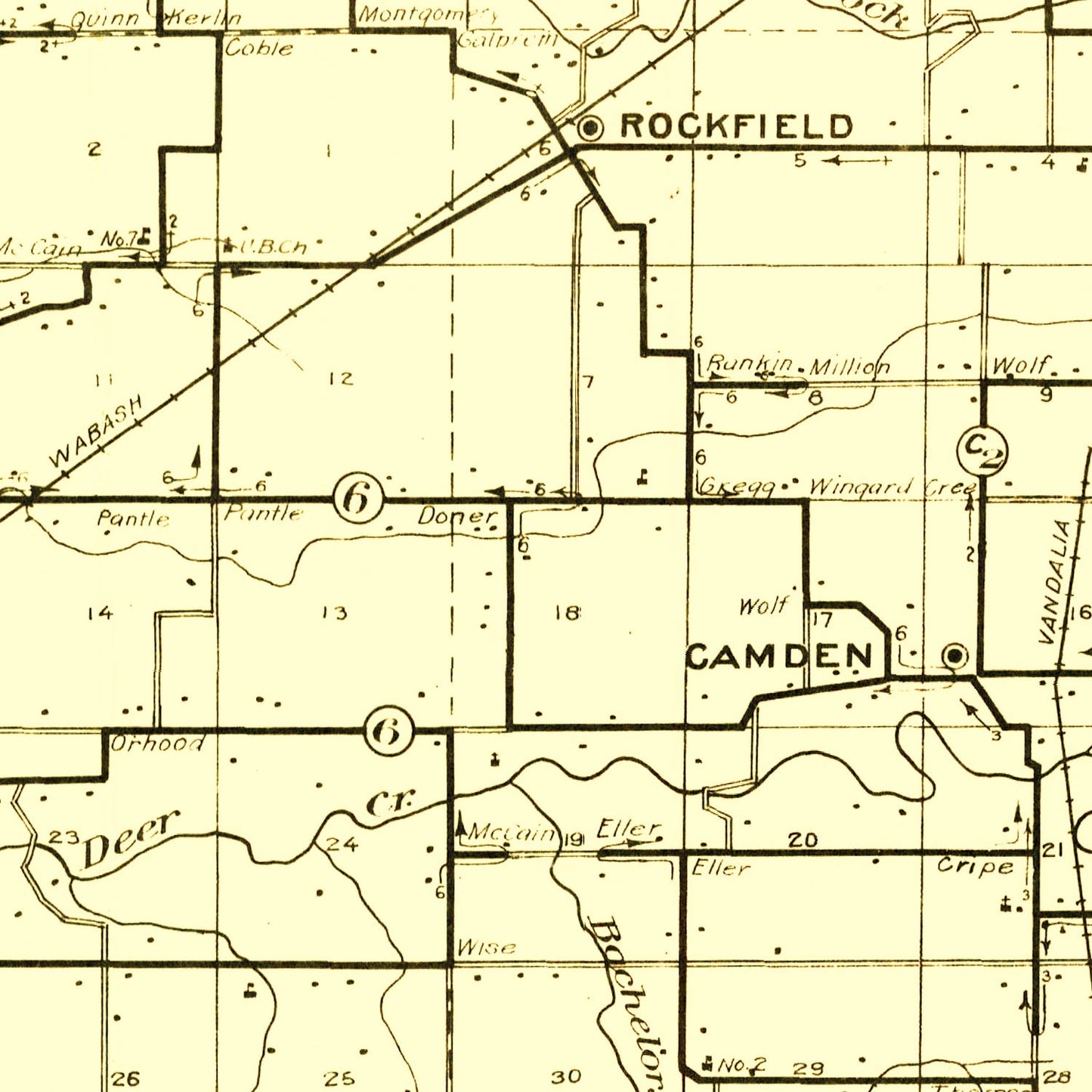 Vintage Map of Carroll County, Indiana 1910