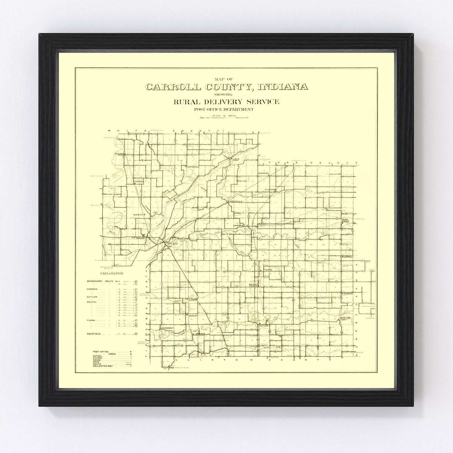 Vintage Map of Carroll County, Indiana 1910