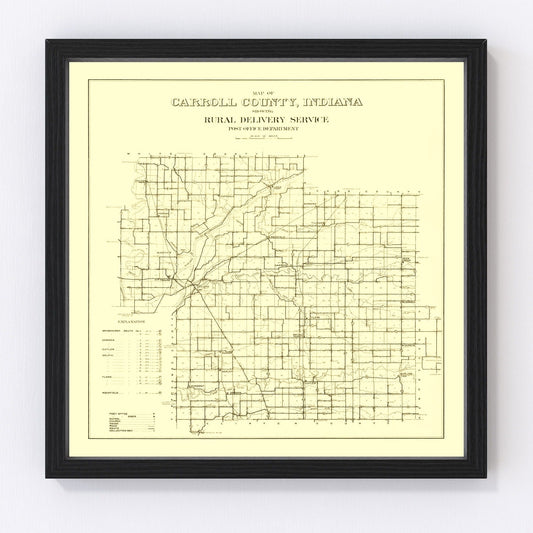 Vintage Map of Carroll County, Indiana 1910