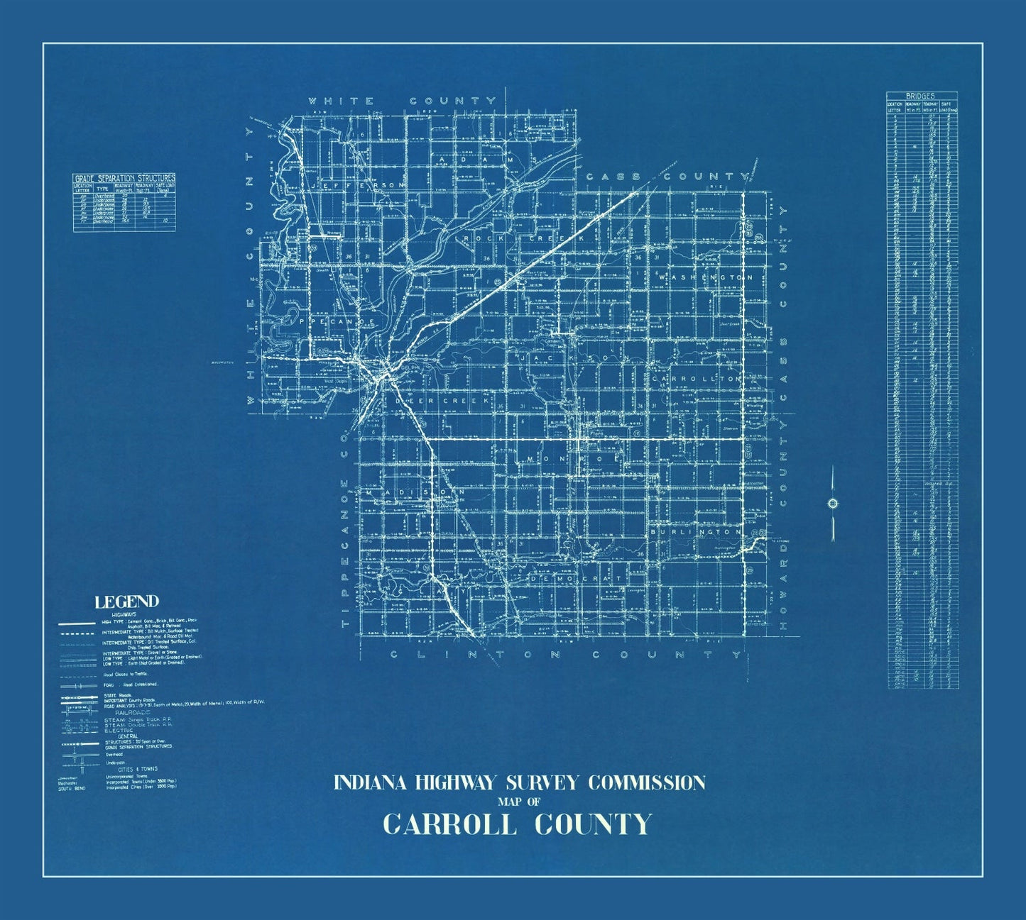 Vintage Map of Carroll County, Indiana 1936