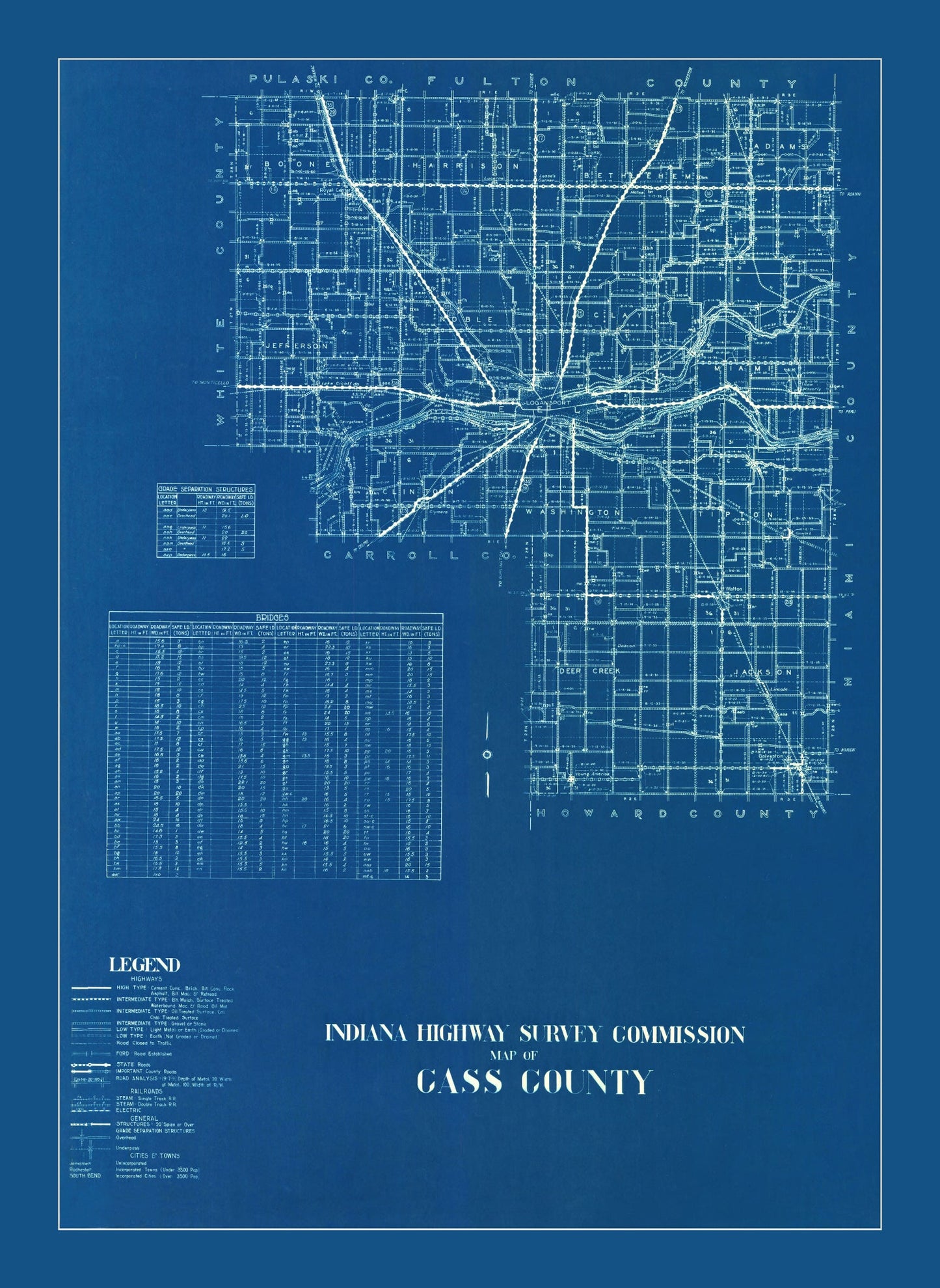 Vintage Map of Cass County, Indiana 1936