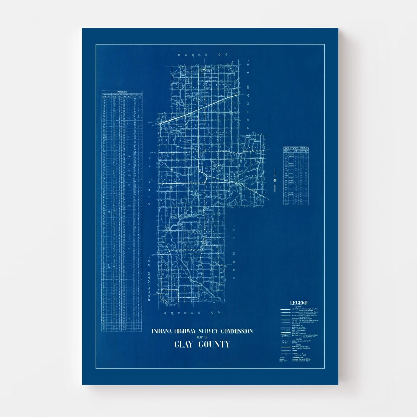 Vintage Map of Clay County, Indiana 1936