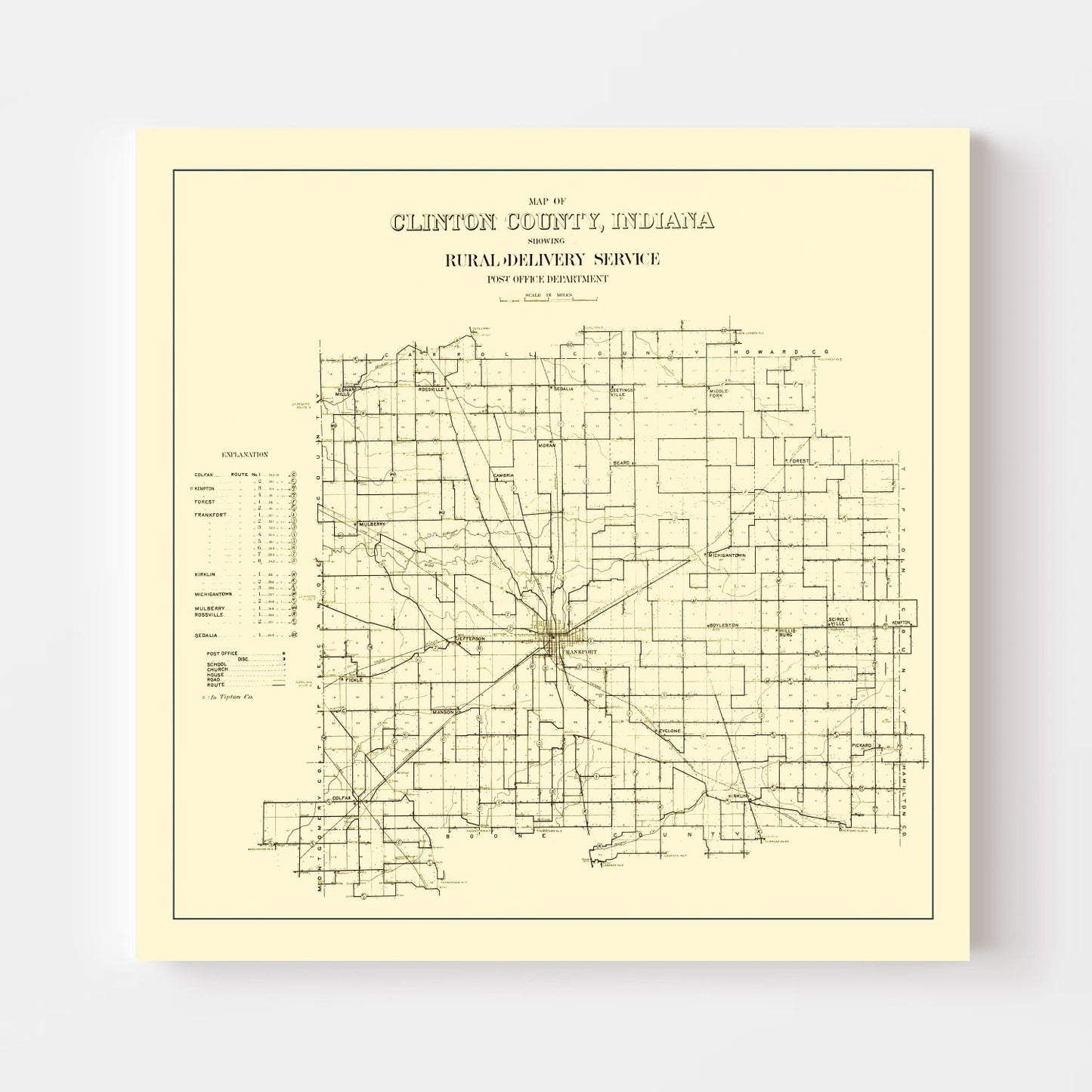 Vintage Map of Clinton County, Indiana 1911