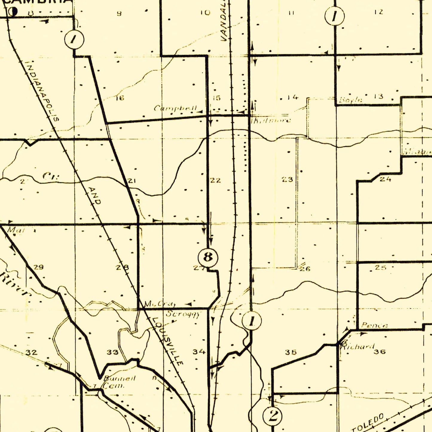 Vintage Map of Clinton County, Indiana 1911
