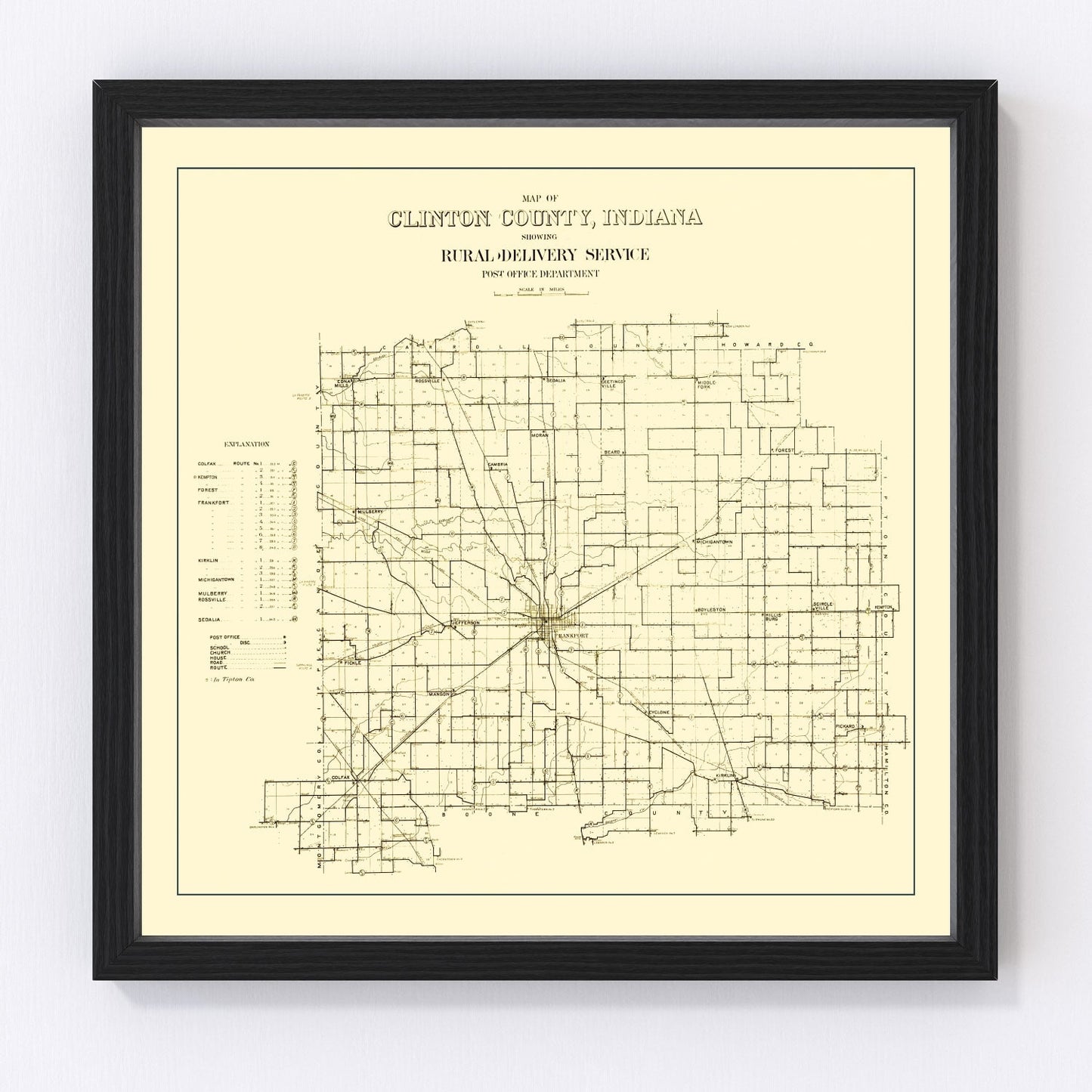 Vintage Map of Clinton County, Indiana 1911