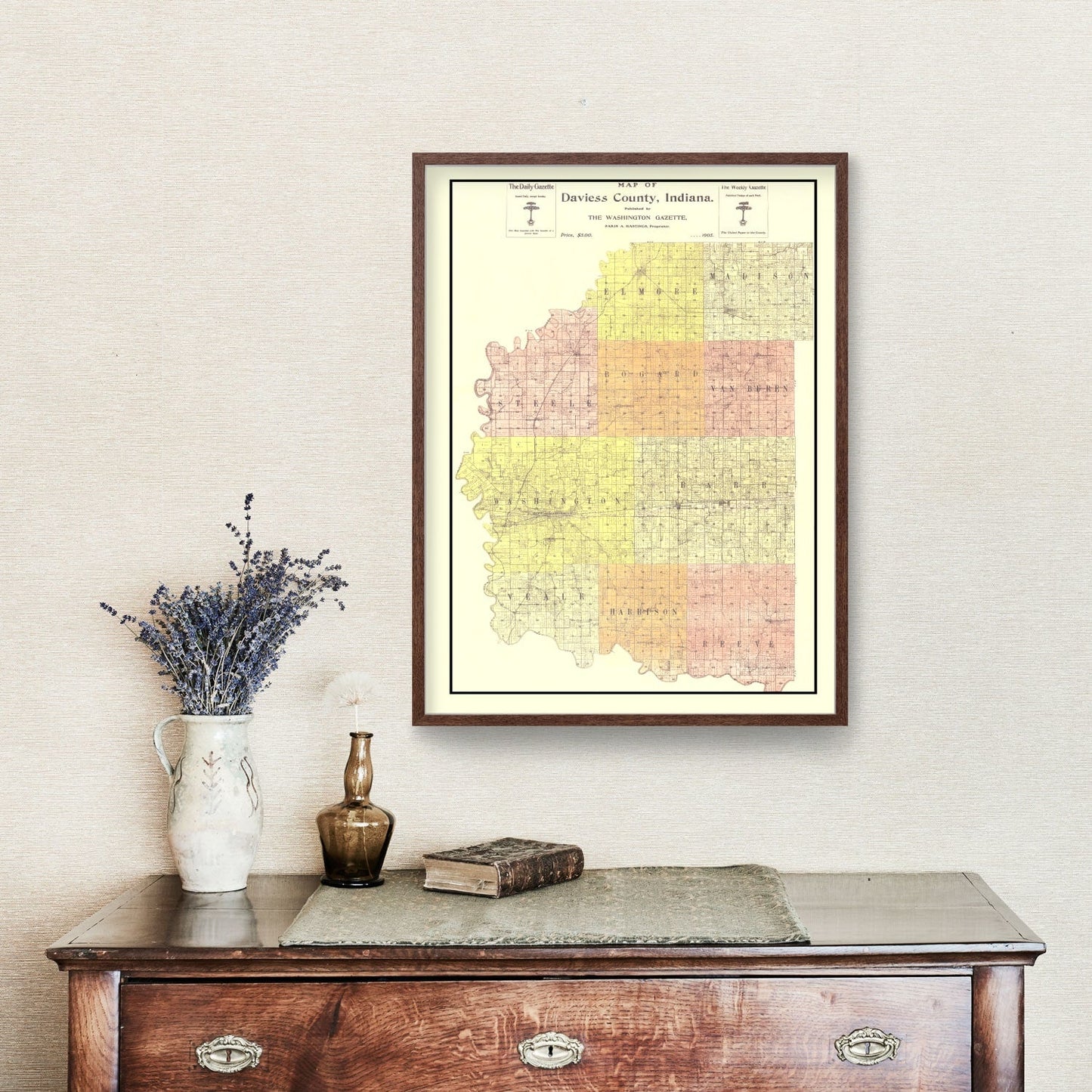 Vintage Map of Daviess County, Indiana 1905