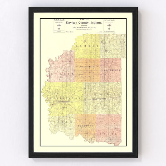Vintage Map of Daviess County, Indiana 1905