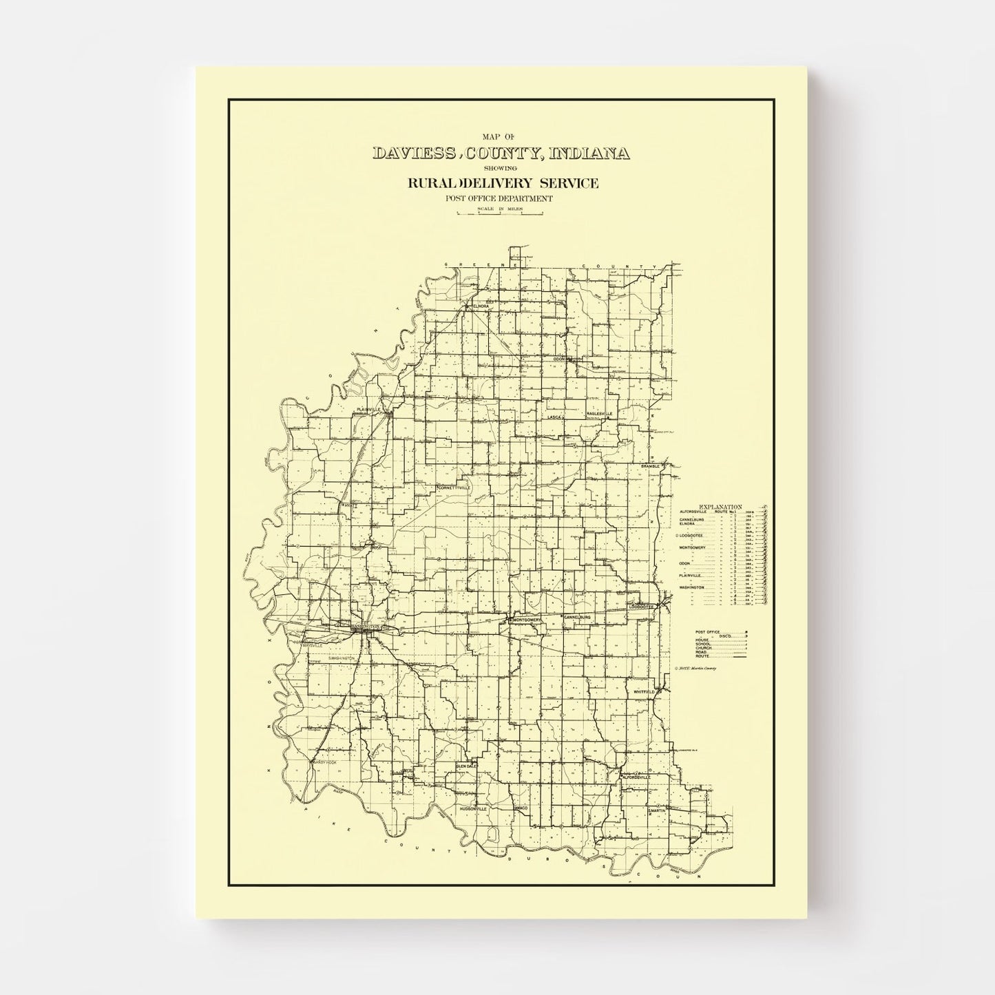 Vintage Map of Daviess County, Indiana 1910