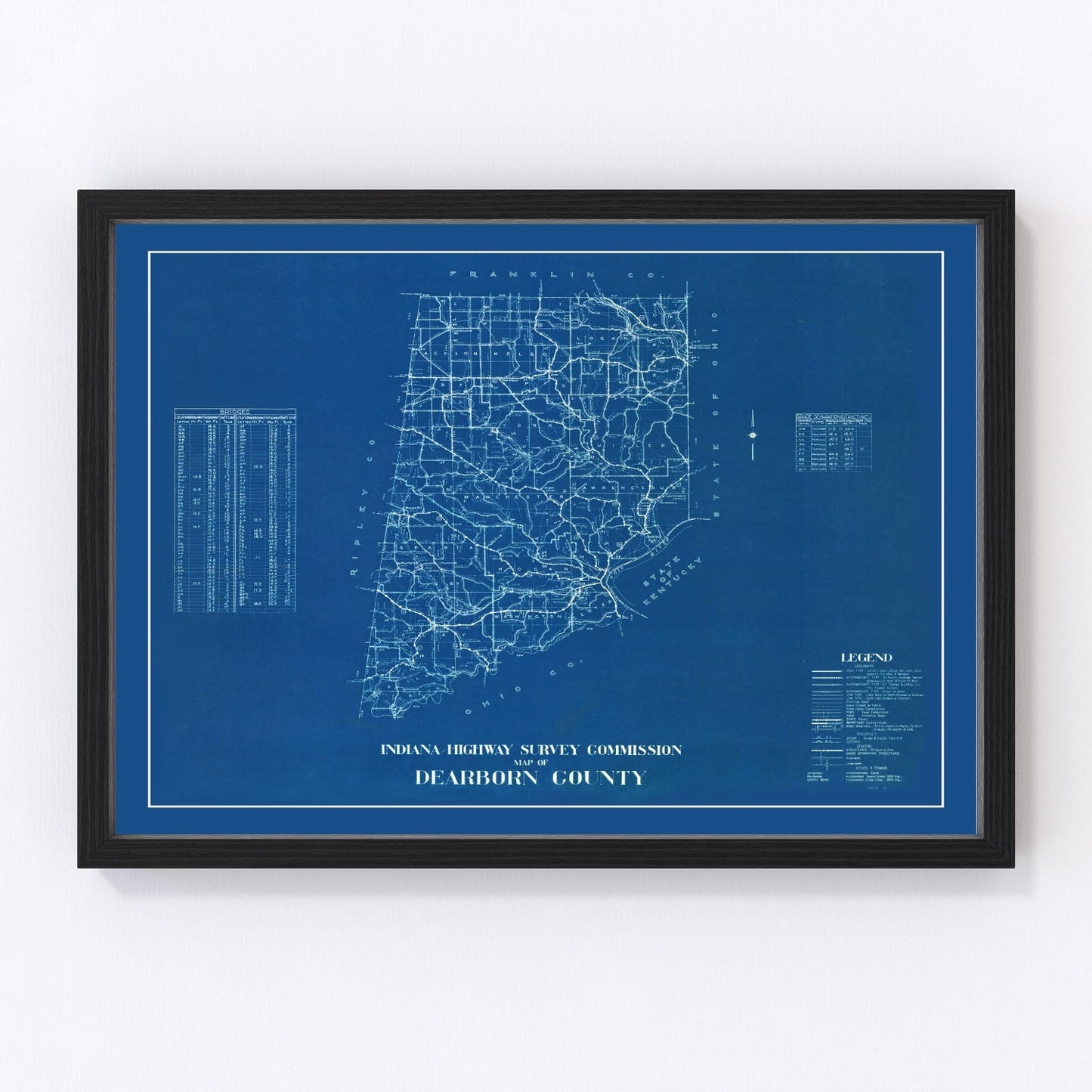 Vintage Map of Dearborn County, Indiana 1936