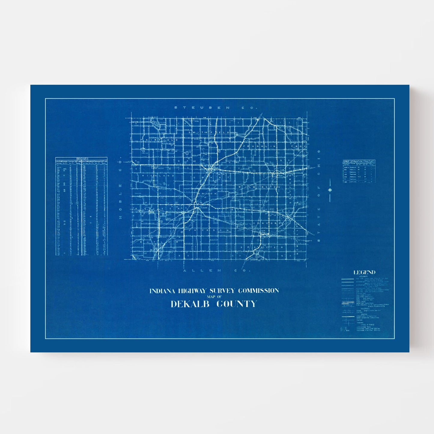 Vintage Map of DeKalb County, Indiana 1936
