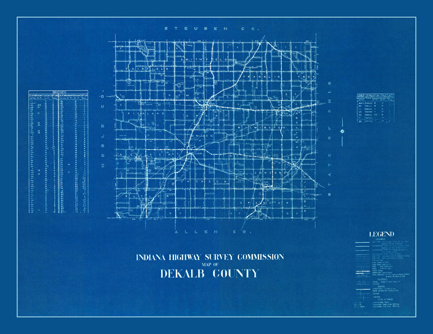 Vintage Map of DeKalb County, Indiana 1936