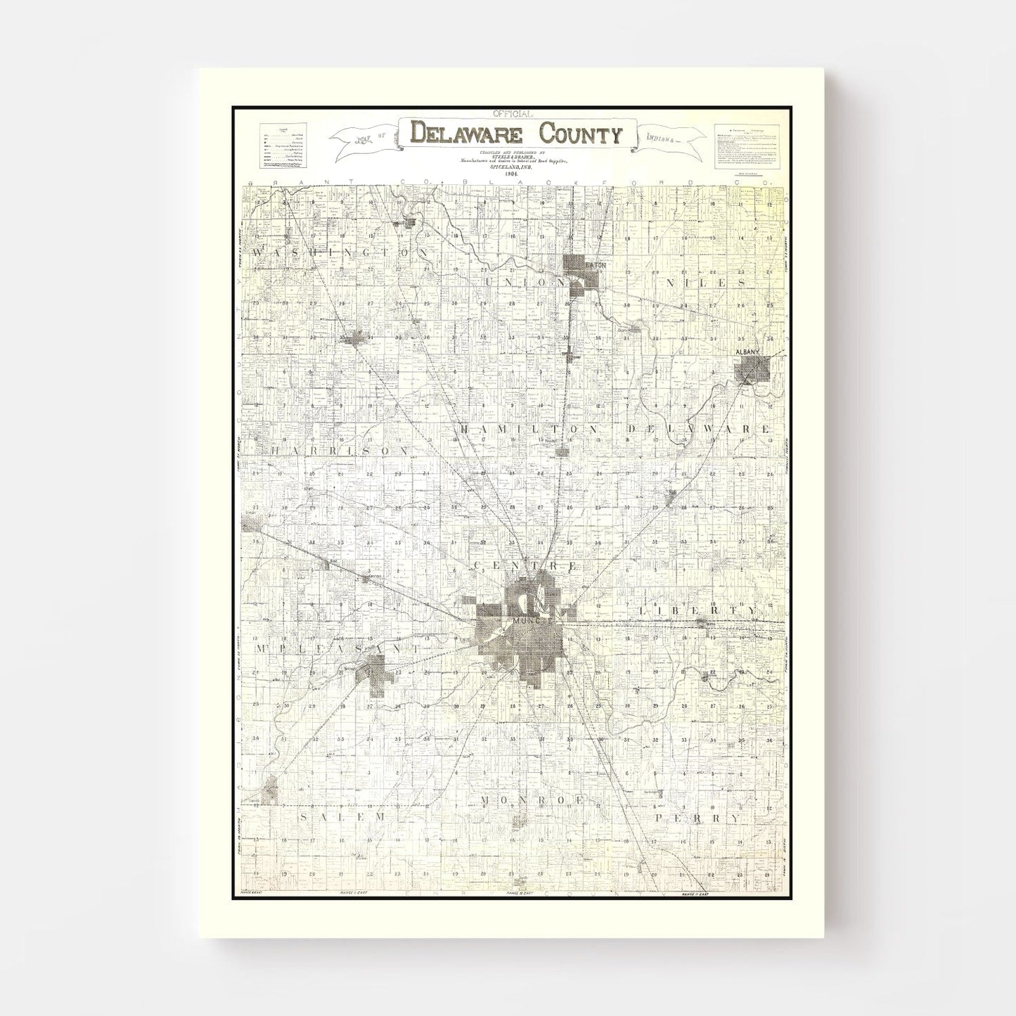 Vintage Map of Delaware County, Indiana 1904