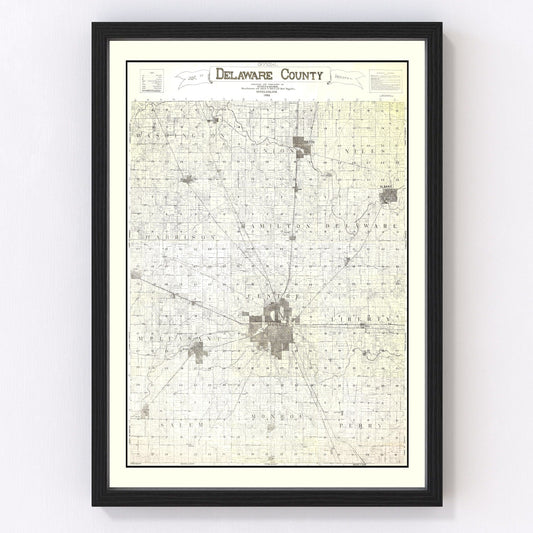 Vintage Map of Delaware County, Indiana 1904