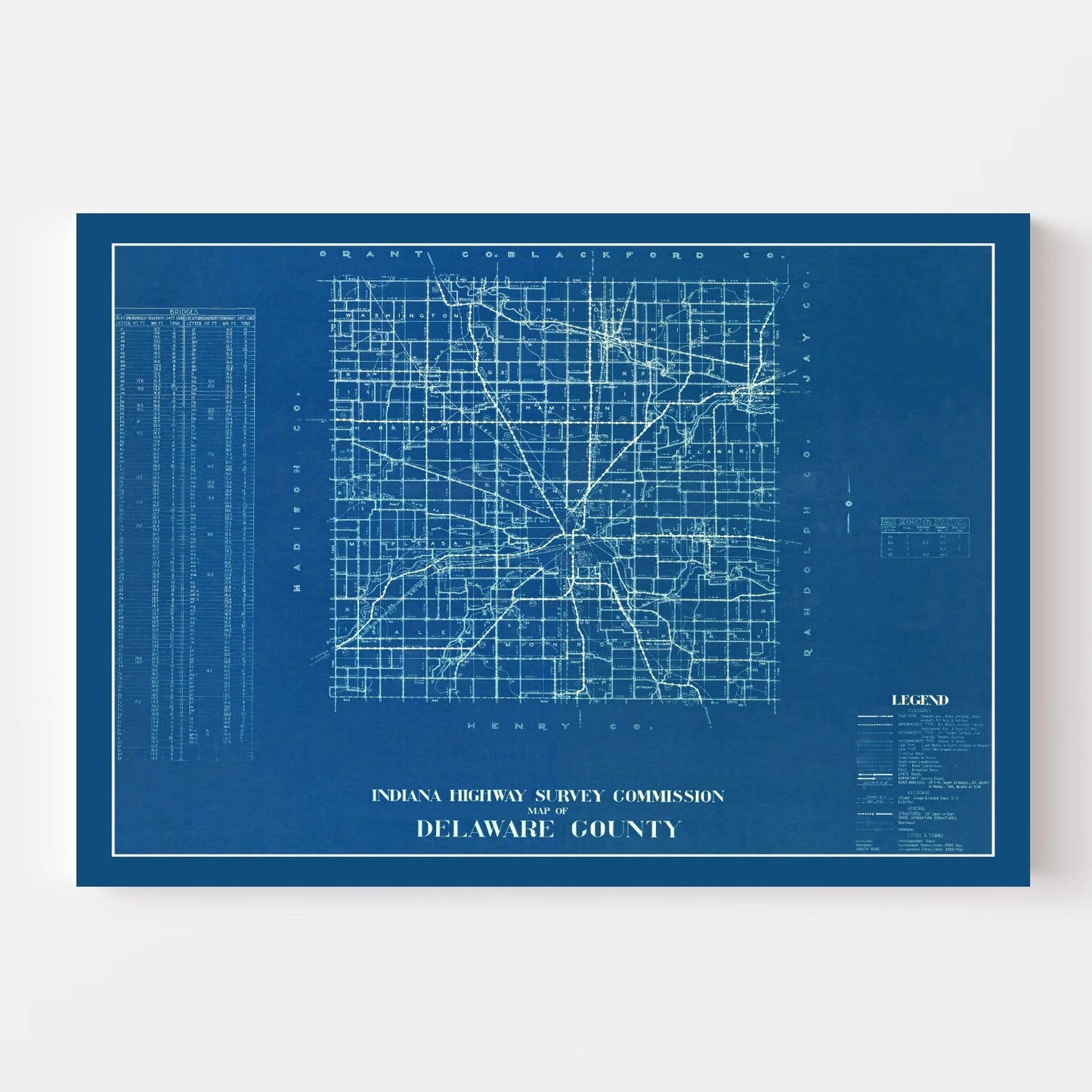 Vintage Map of Delaware County, Indiana 1936