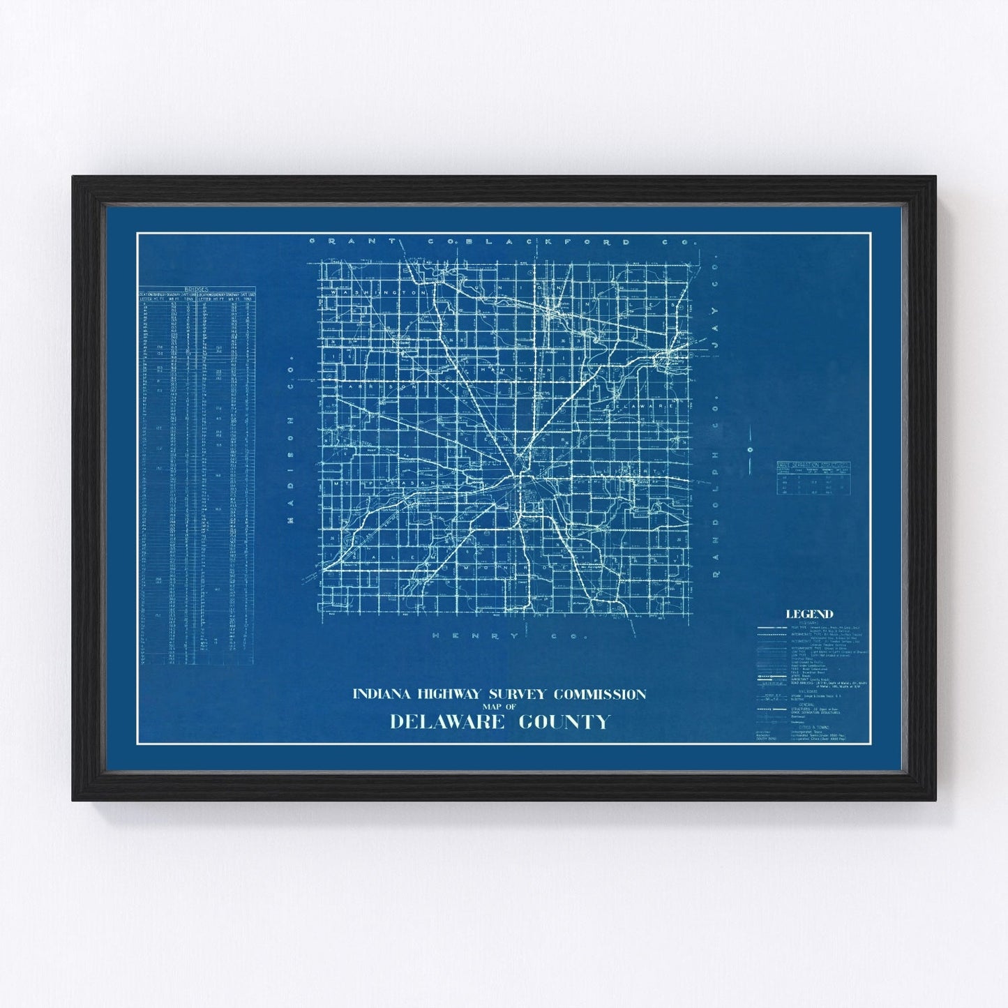 Vintage Map of Delaware County, Indiana 1936
