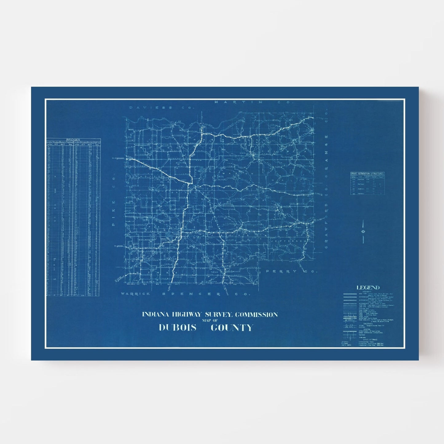 Vintage Map of Dubois County, Indiana 1936