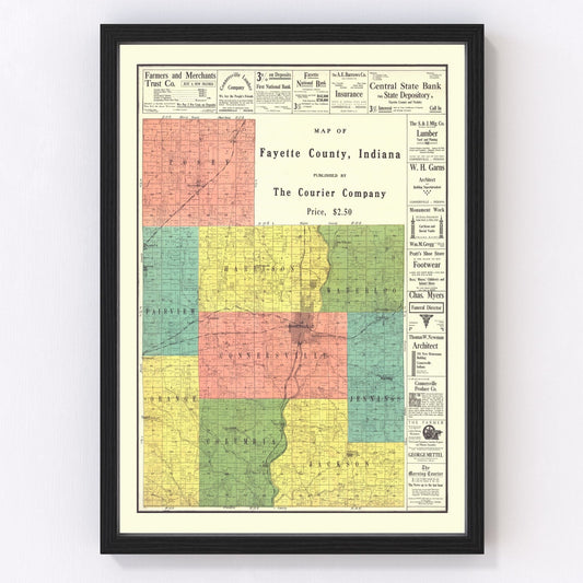 Vintage Map of Fayette County, Indiana 1917
