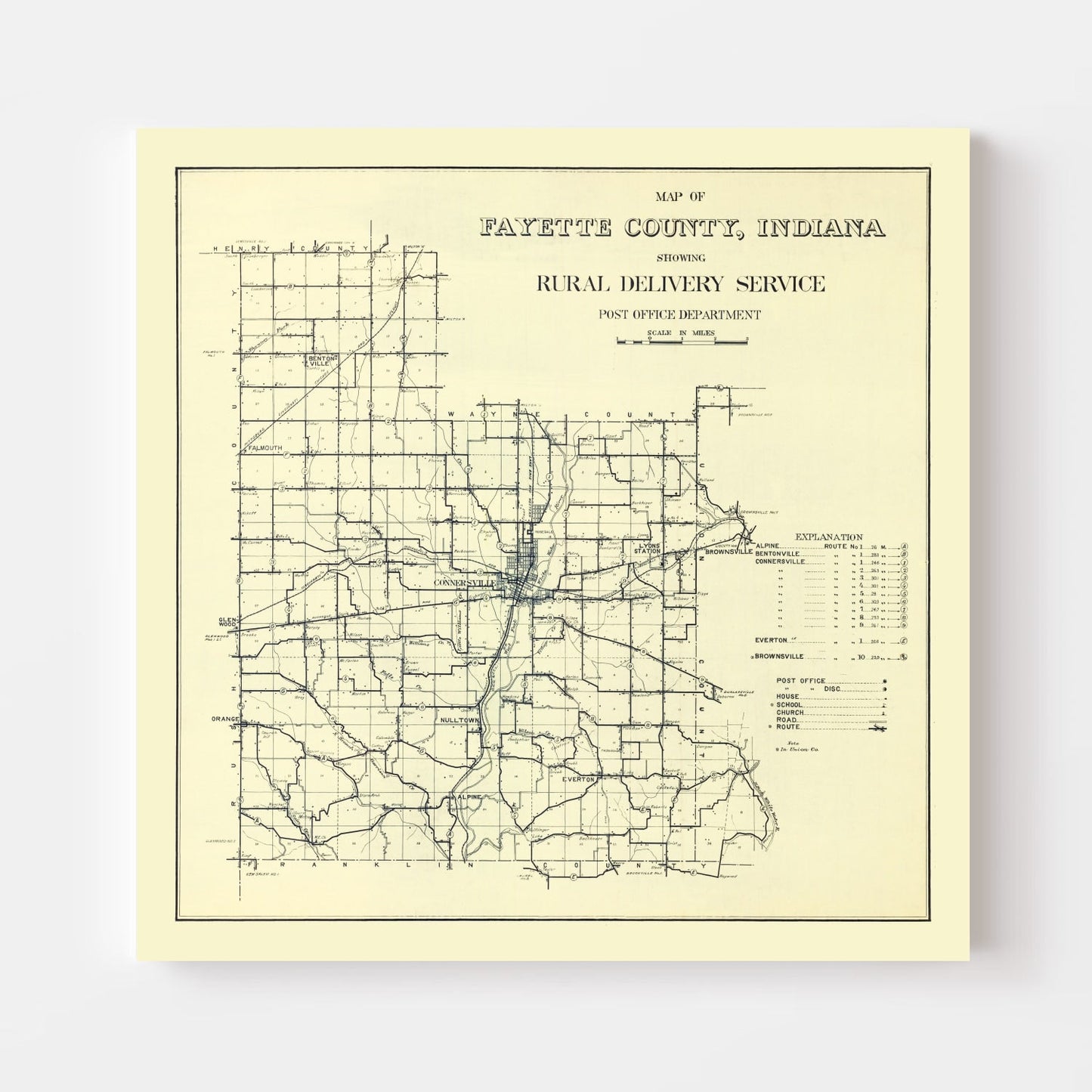 Vintage Map of Fayette County, Indiana 1912