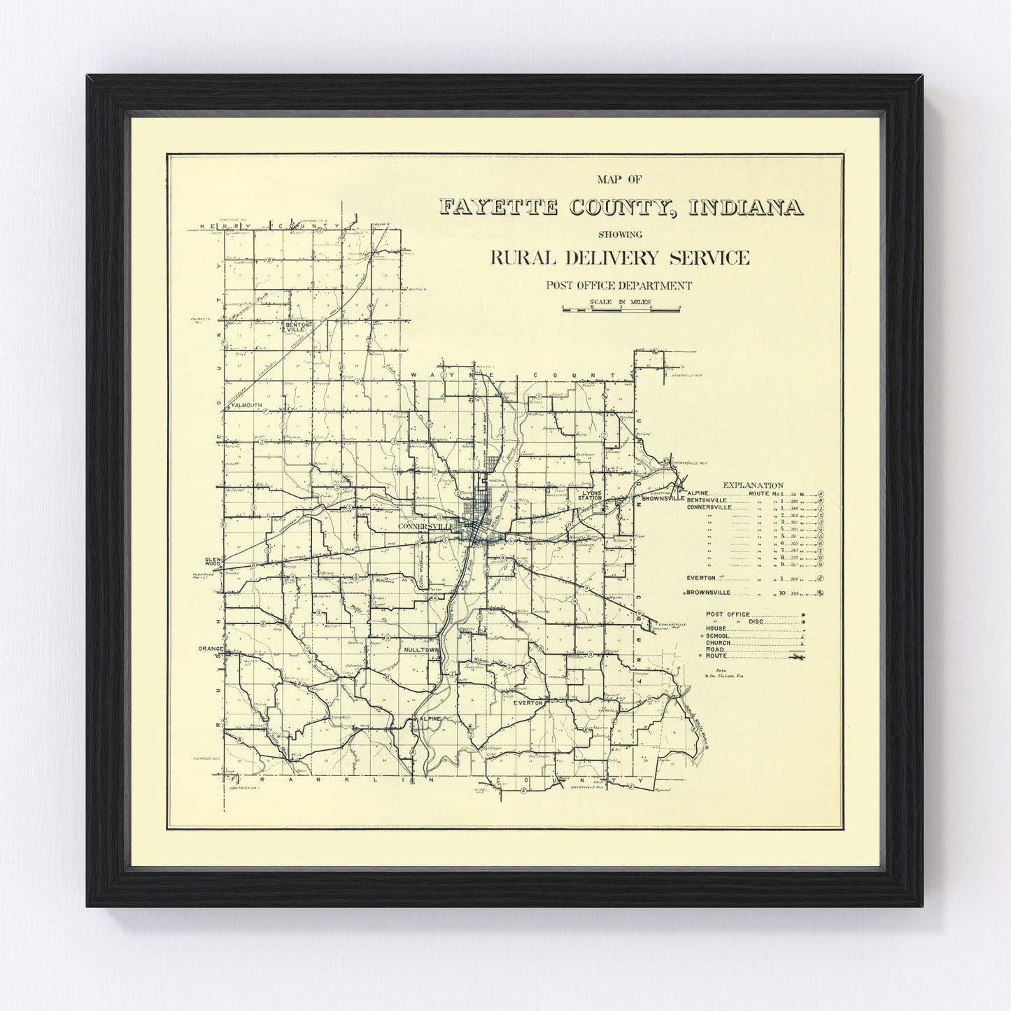 Vintage Map of Fayette County, Indiana 1912