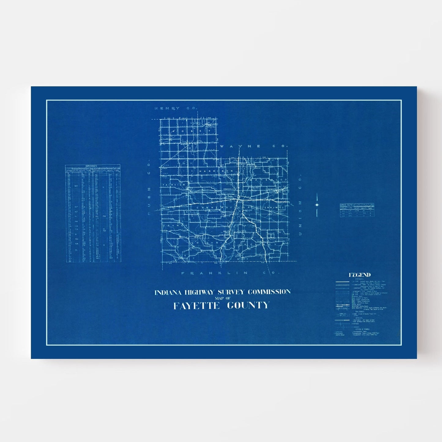Vintage Map of Fayette County, Indiana 1936