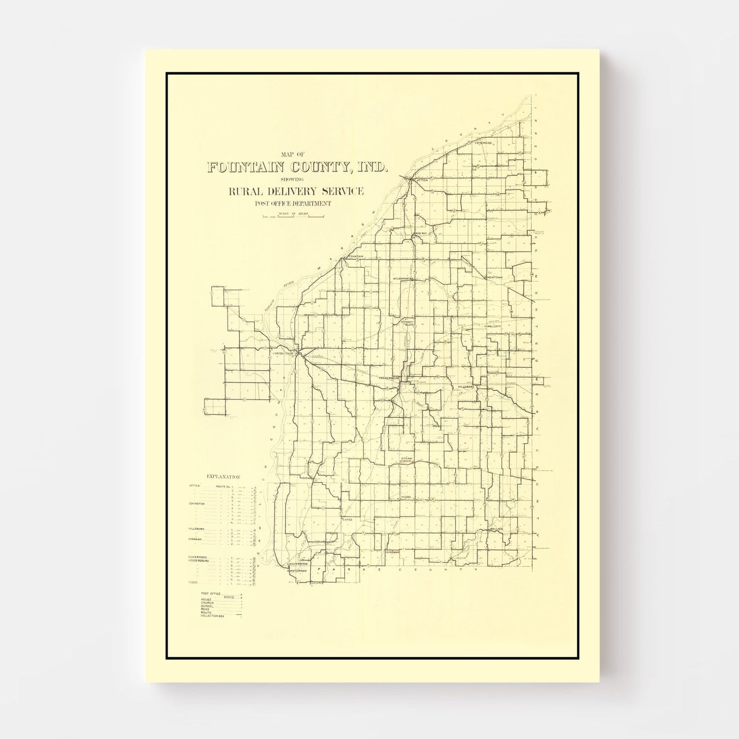 Vintage Map of Fountain County, Indiana 1911