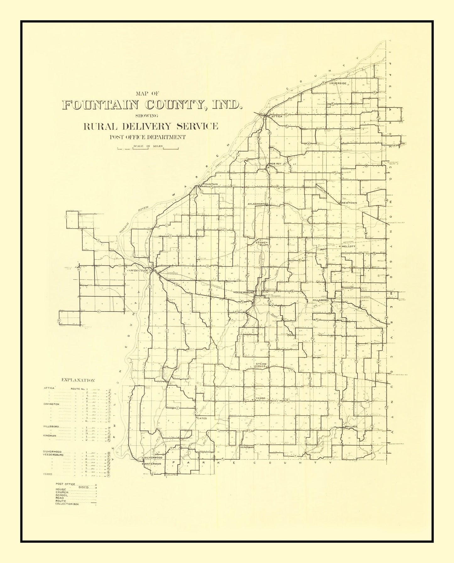 Vintage Map of Fountain County, Indiana 1911