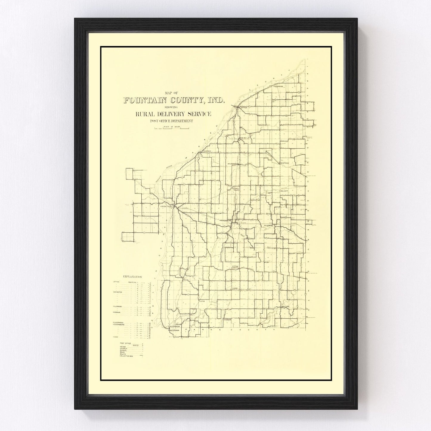 Vintage Map of Fountain County, Indiana 1911
