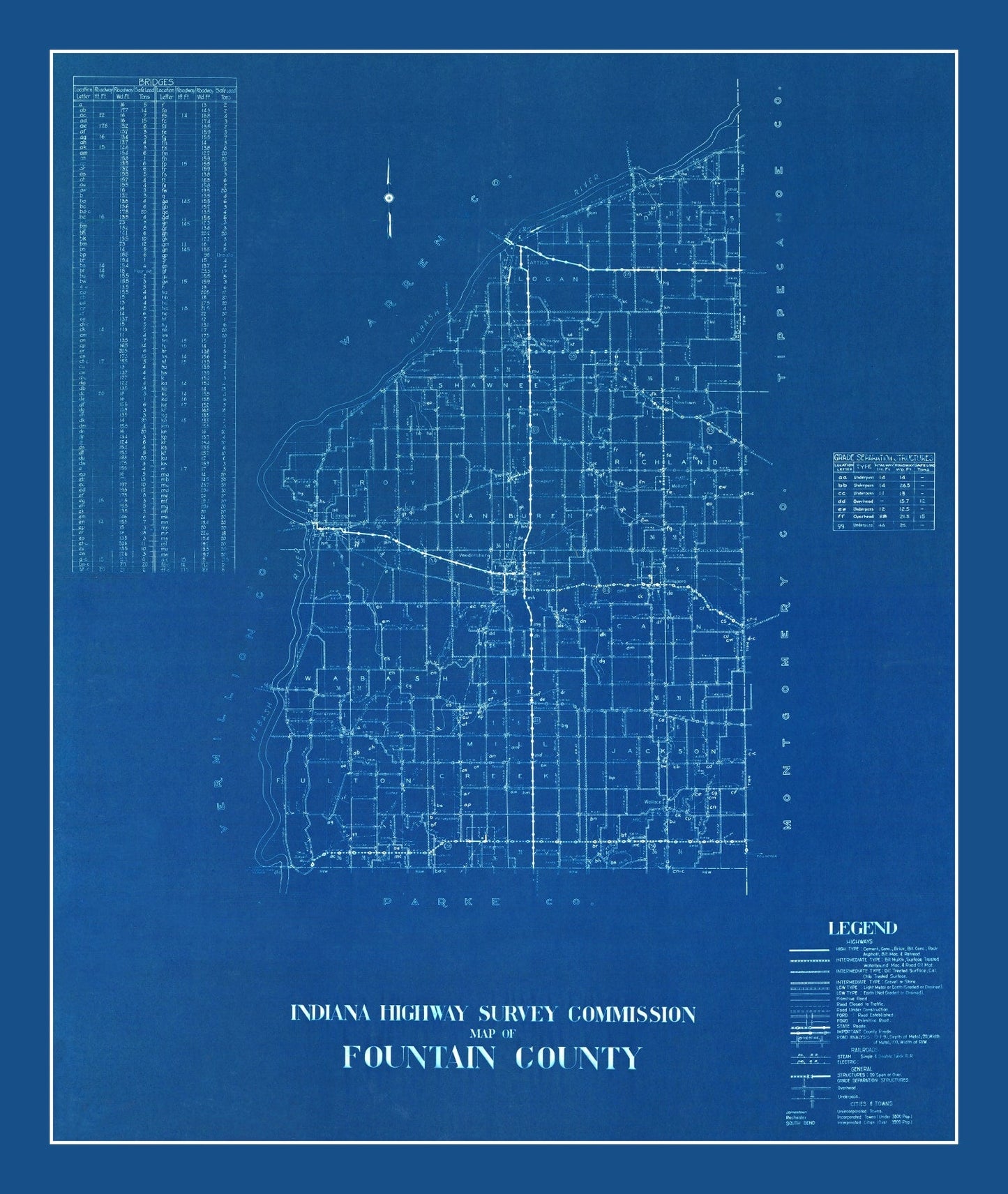 Vintage Map of Fountain County, Indiana 1936
