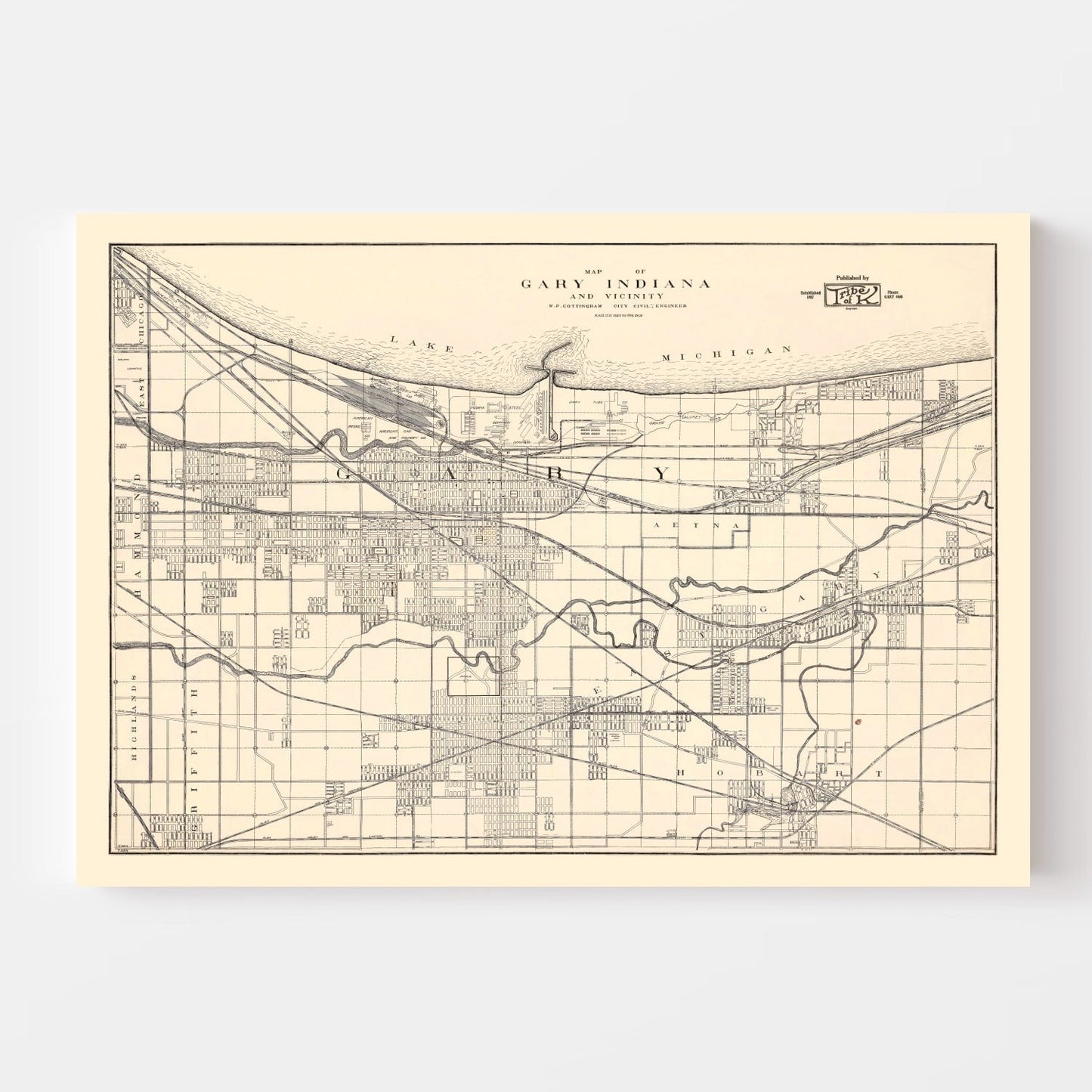 Vintage Map of Gary, Indiana 1928