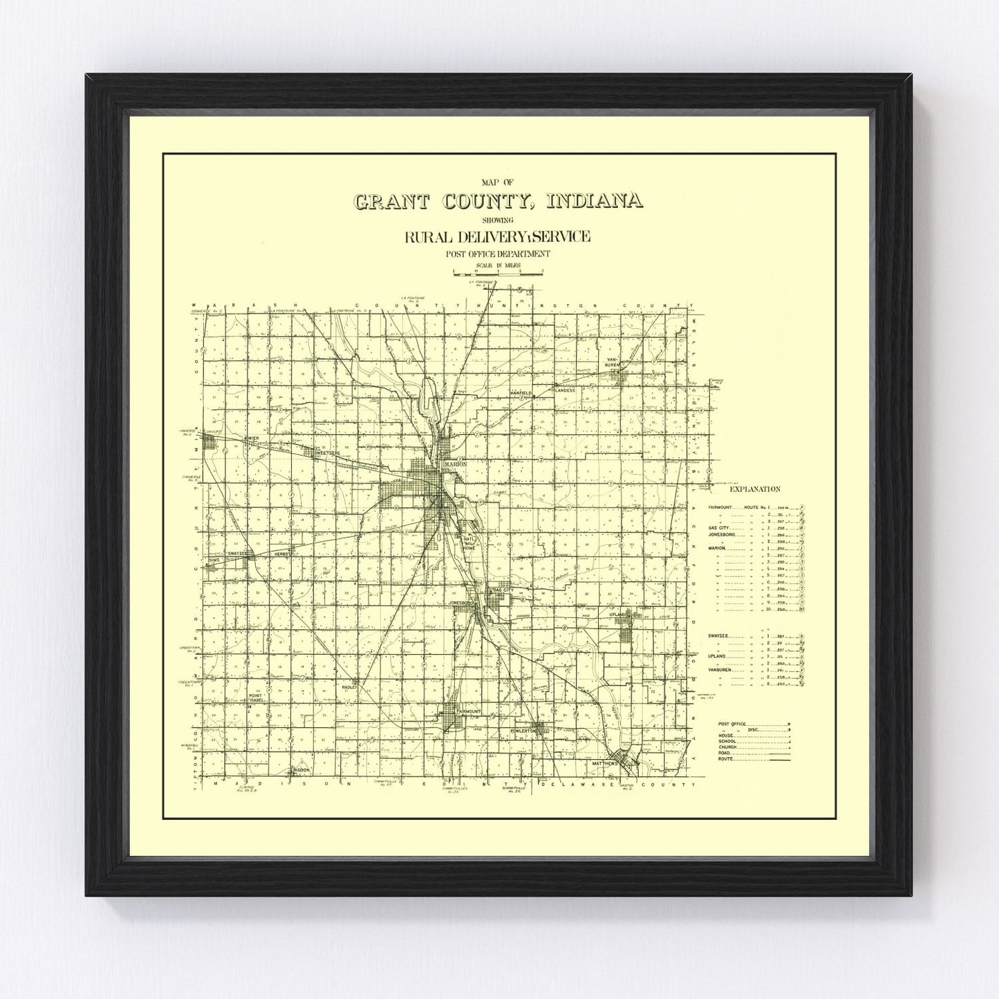 Vintage Map of Grant County, Indiana 1911