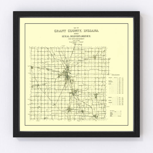 Vintage Map of Grant County, Indiana 1911
