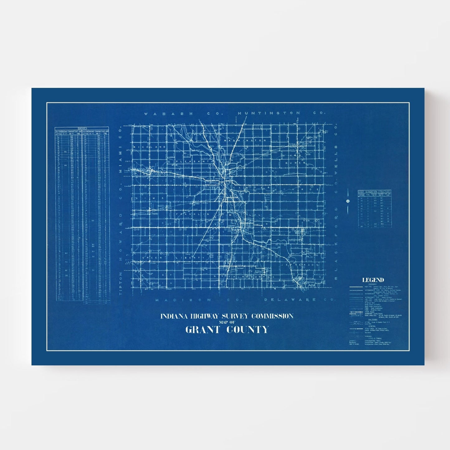 Vintage Map of Grant County, Indiana 1936