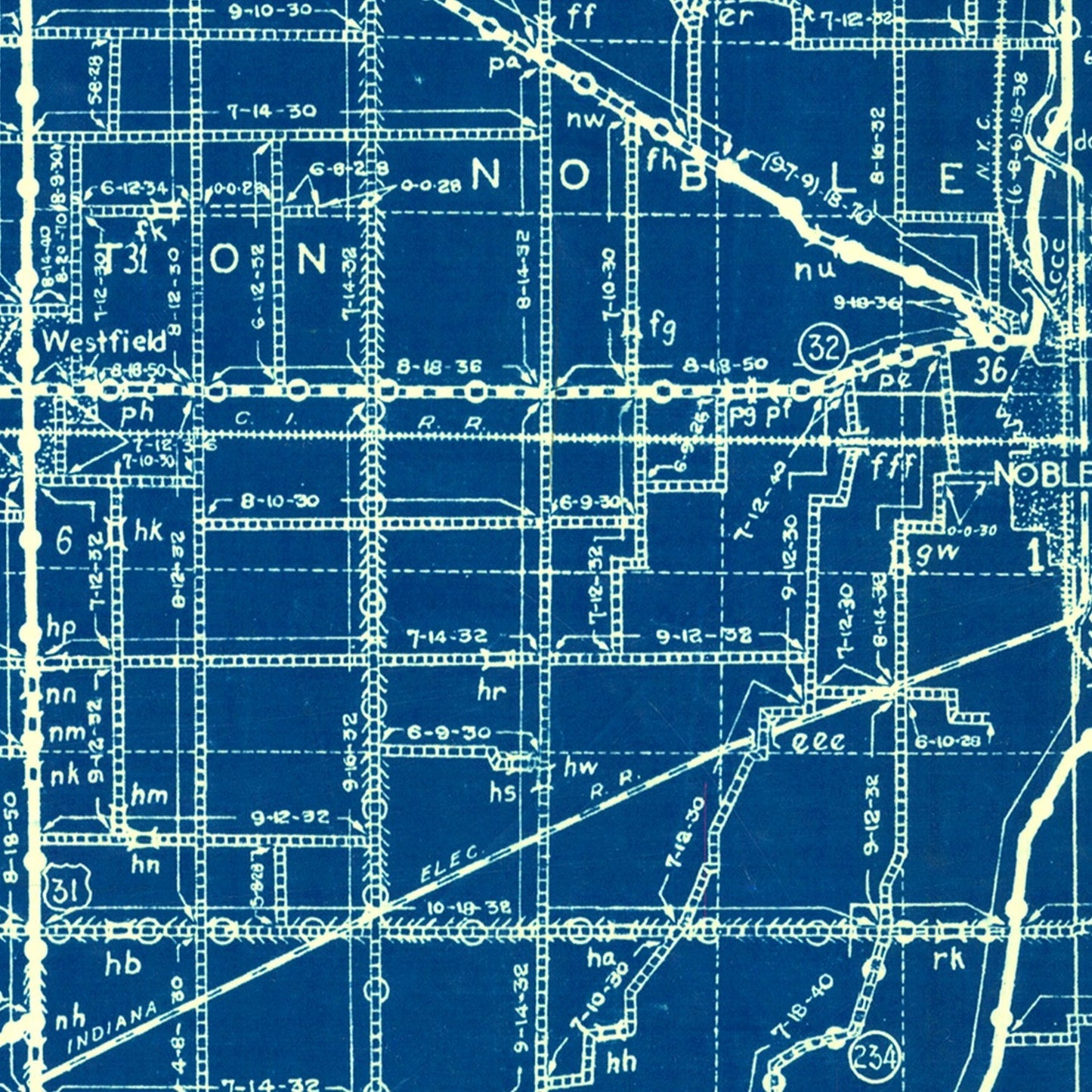 Vintage Map of Hamilton County, Indiana 1936