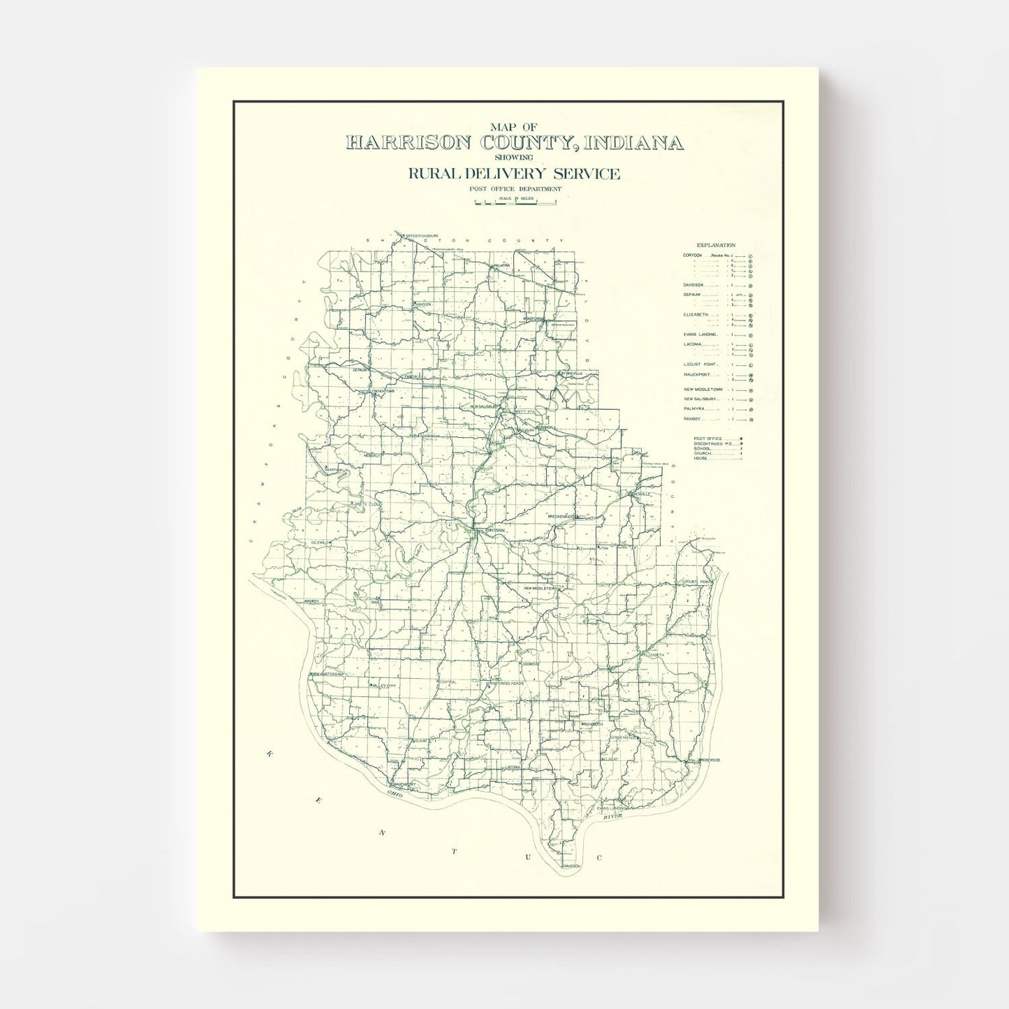 Vintage Map of Harrison County, Indiana 1909