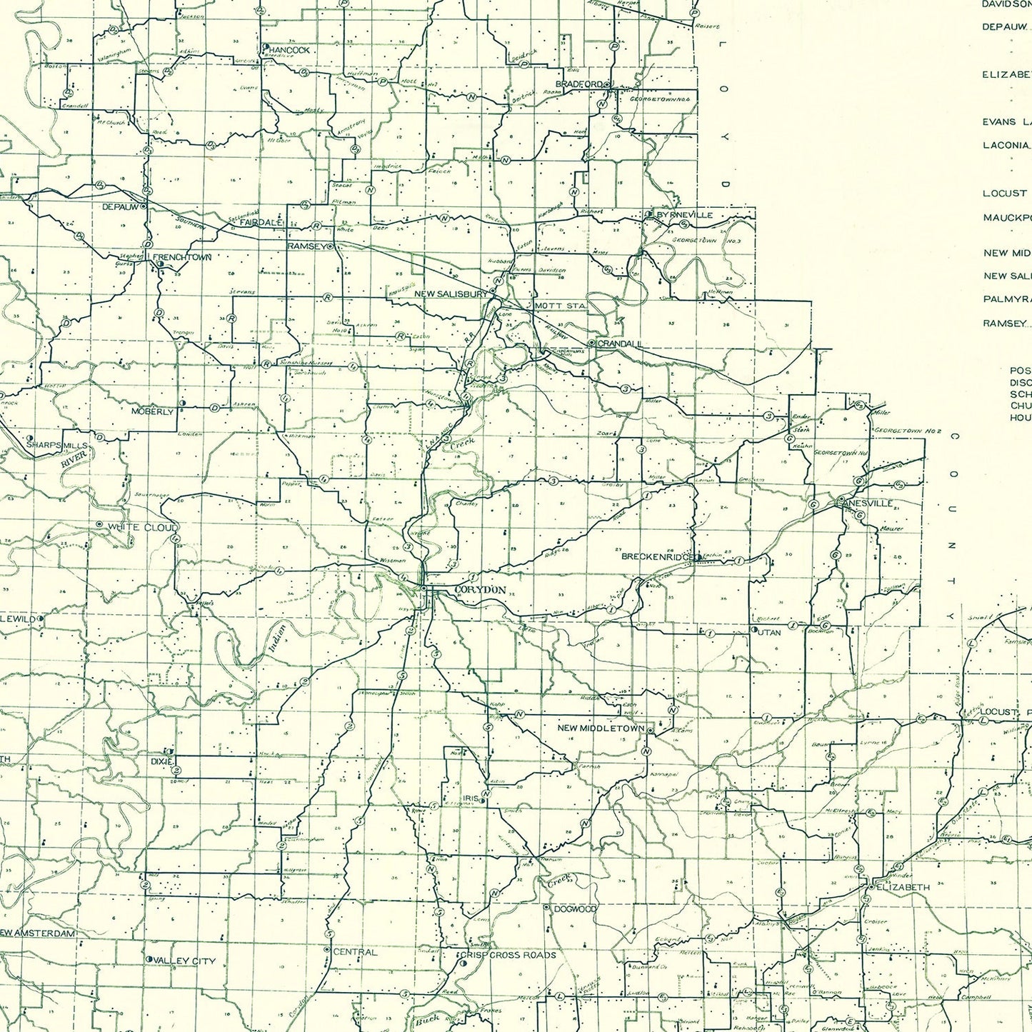 Vintage Map of Harrison County, Indiana 1909