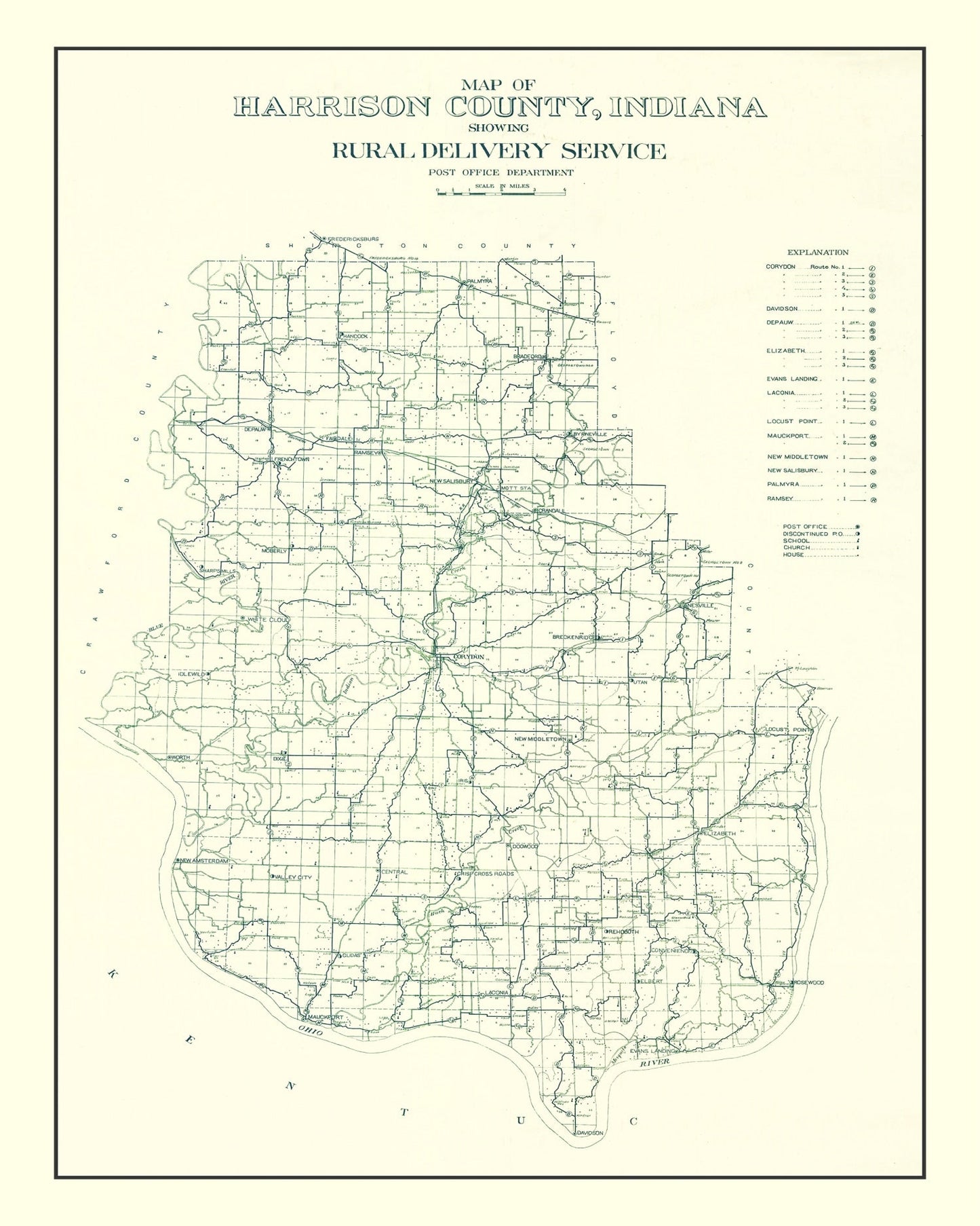 Vintage Map of Harrison County, Indiana 1909