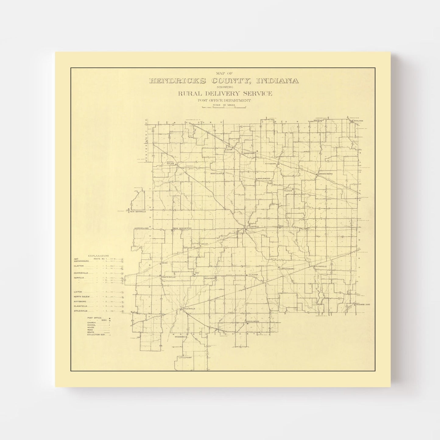 Vintage Map of Hendricks County, Indiana 1911