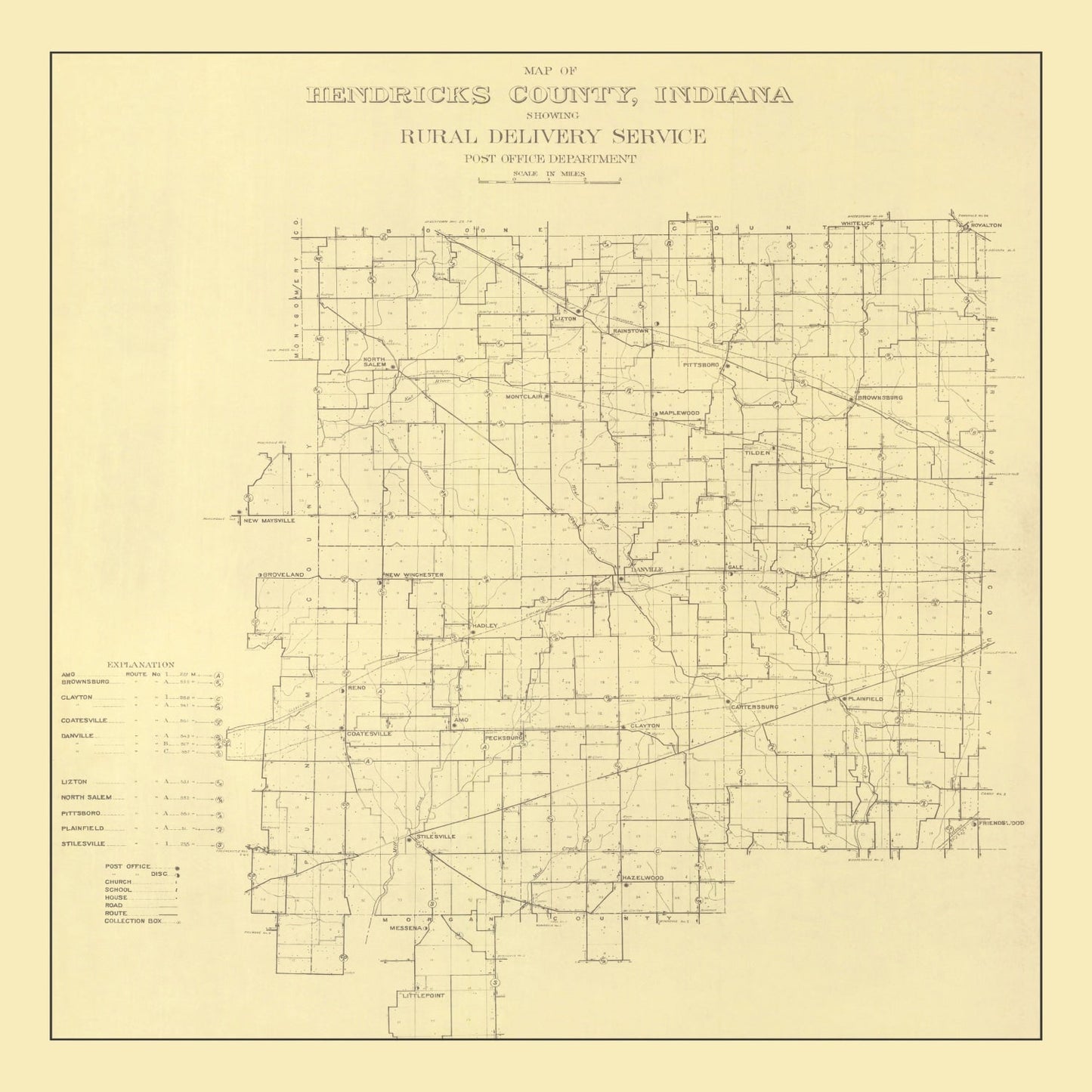Vintage Map of Hendricks County, Indiana 1911