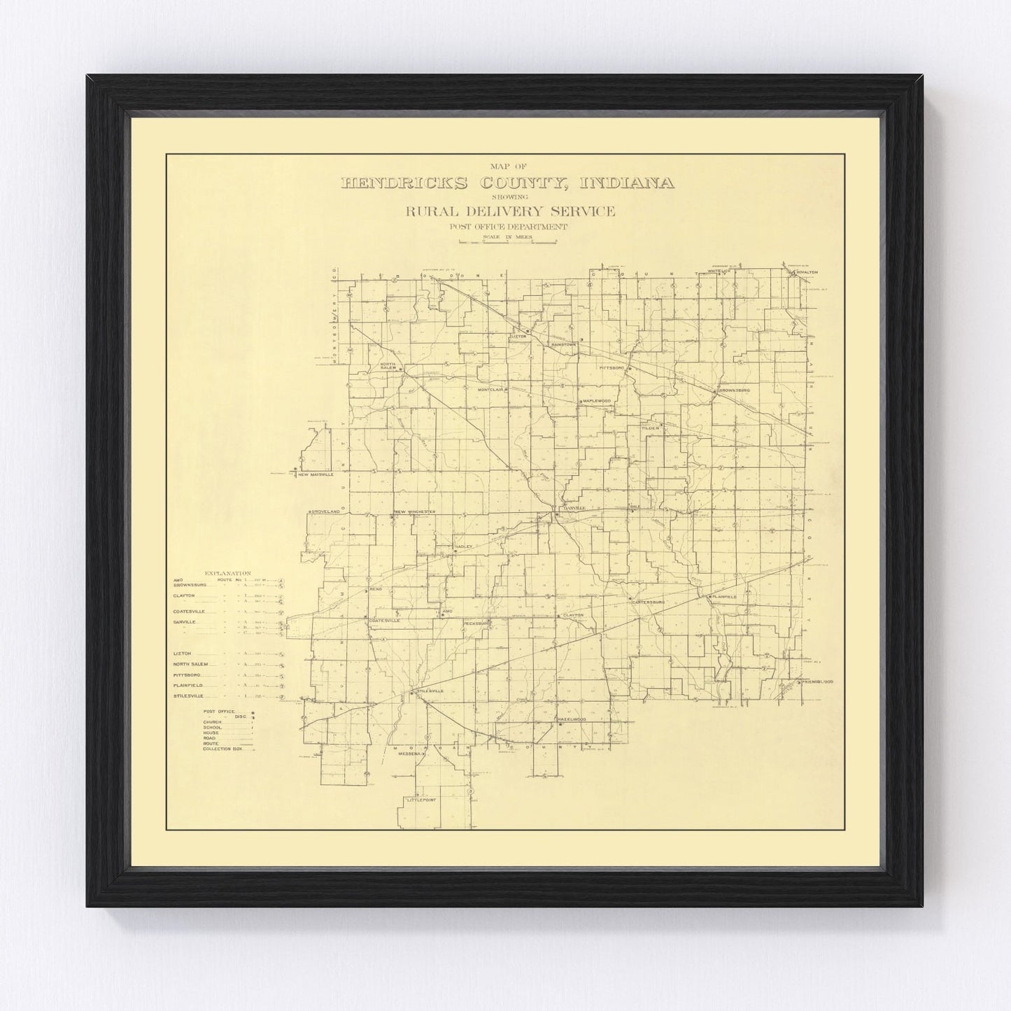 Vintage Map of Hendricks County, Indiana 1911