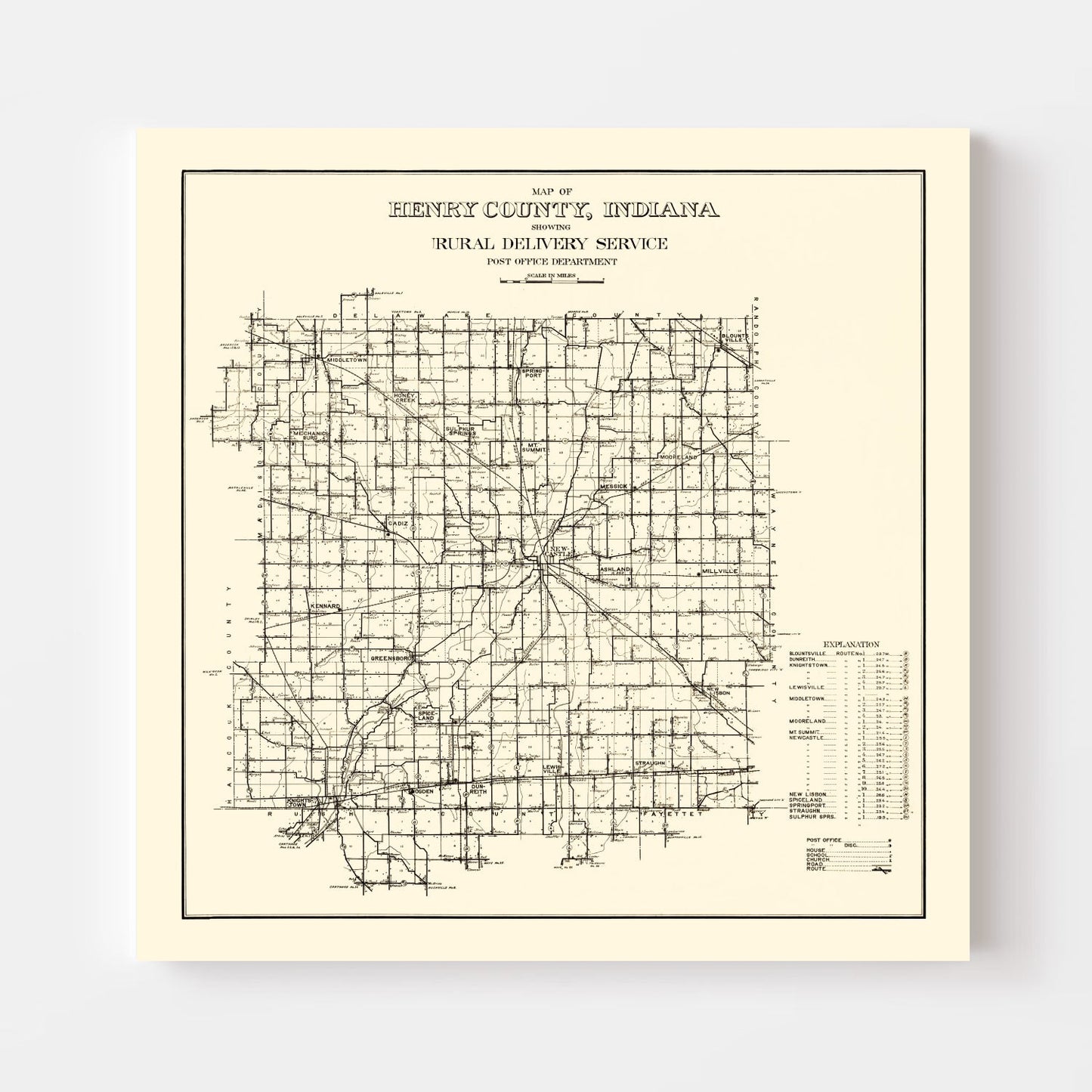 Vintage Map of Henry County, Indiana 1911