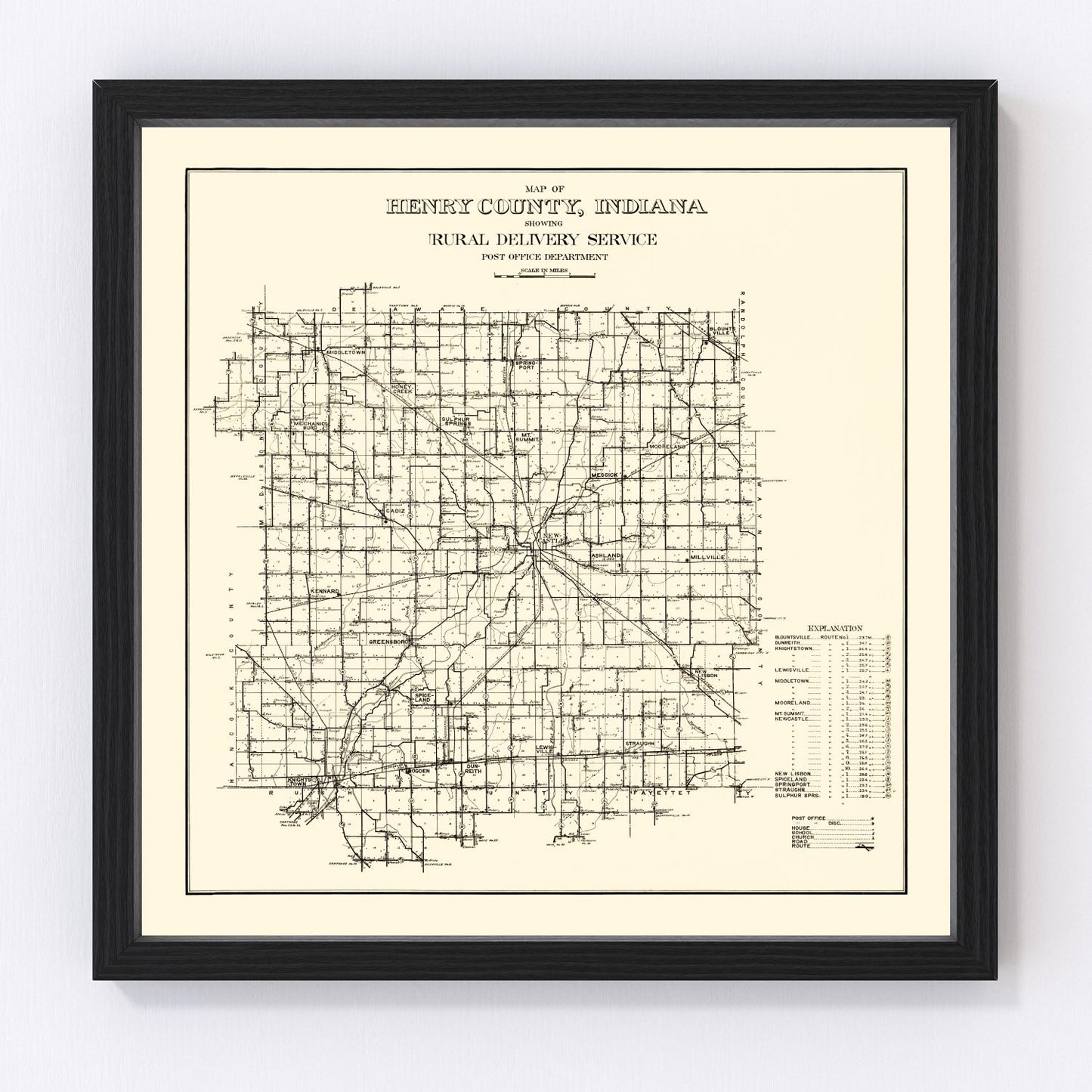 Vintage Map of Henry County, Indiana 1911
