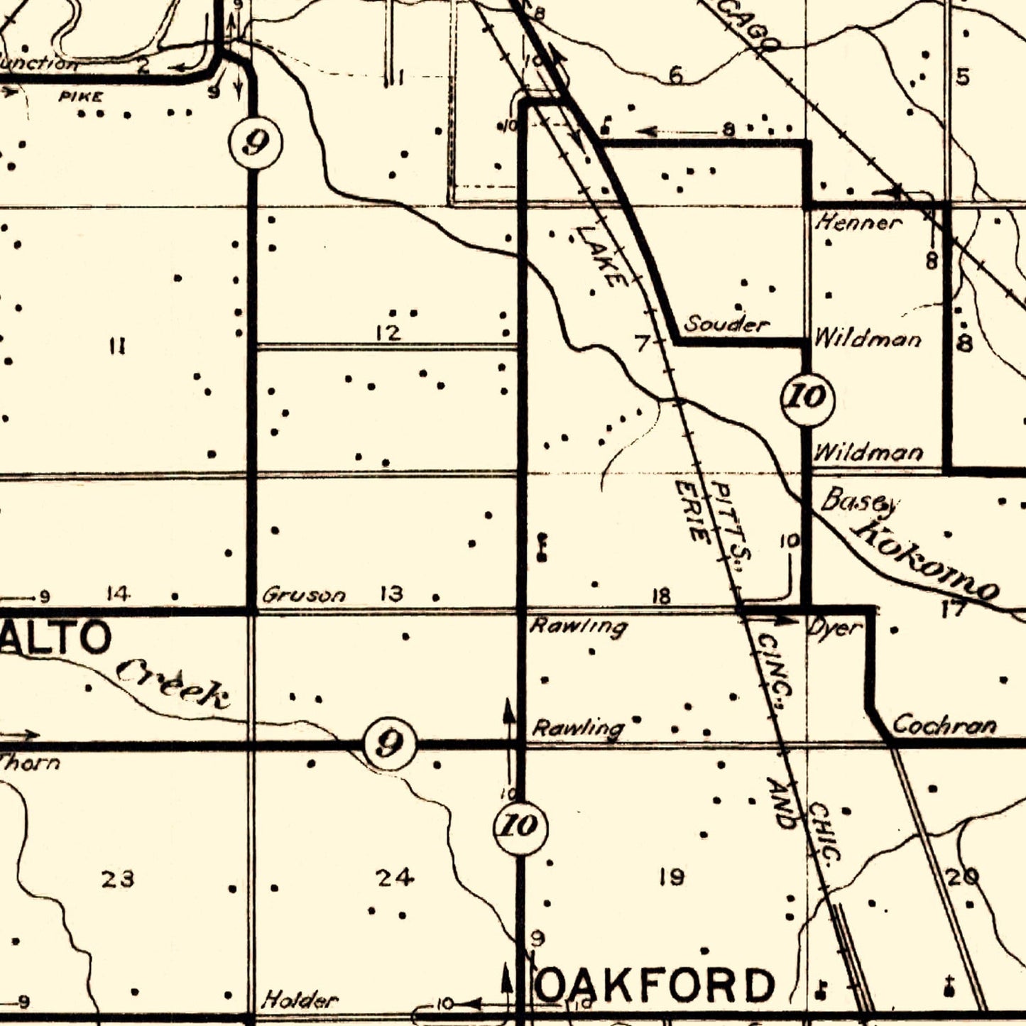 Vintage Map of Howard County, Indiana 1909