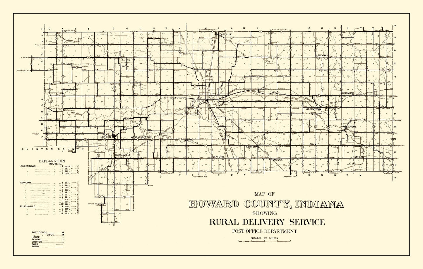 Vintage Map of Howard County, Indiana 1909
